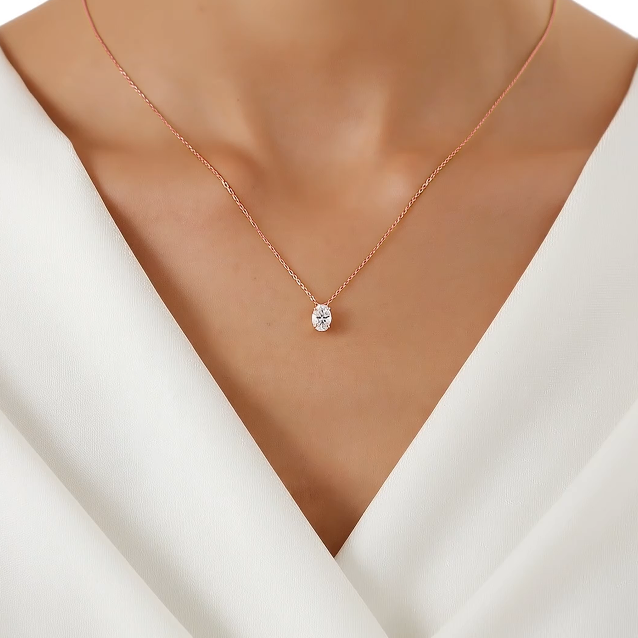 Jude north south oval diamond pendant in yellow gold on cable chain — earth and grown diamonds by Amber Arc – view 4
