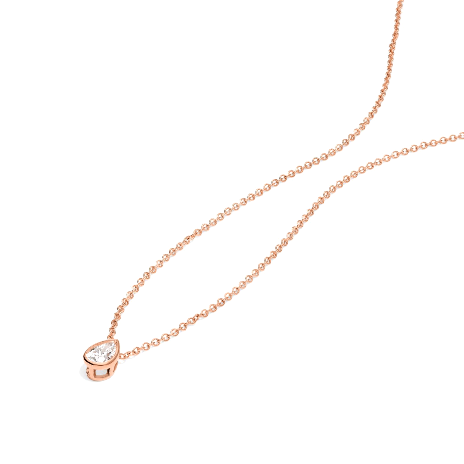 Valencia bezel pear diamond pendant point down in yellow gold on cable chain — earth and grown diamonds by Amber Arc – view 2