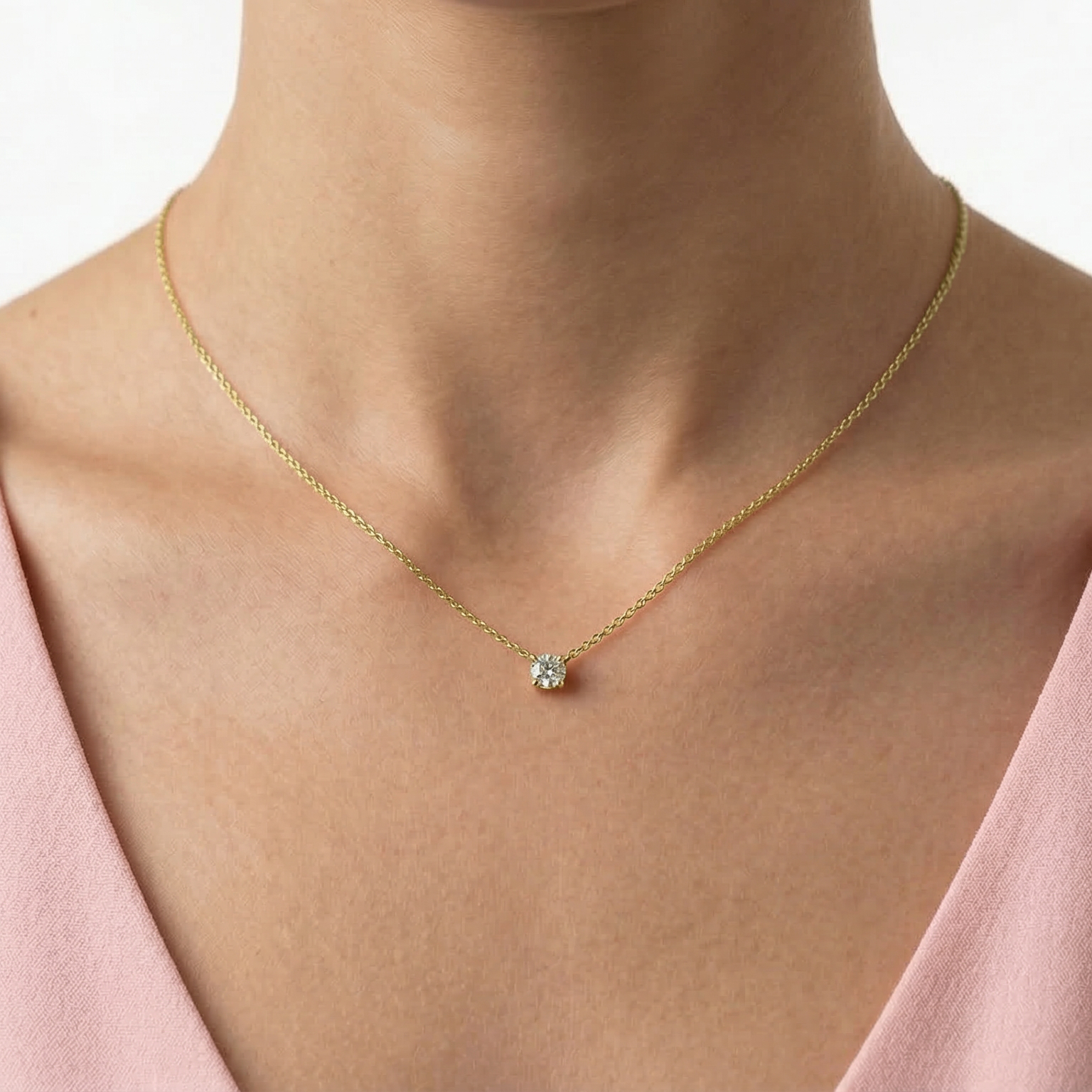 Jude round brilliant diamond pendant in yellow gold on cable chain — earth and grown diamonds by Amber Arc – view 4