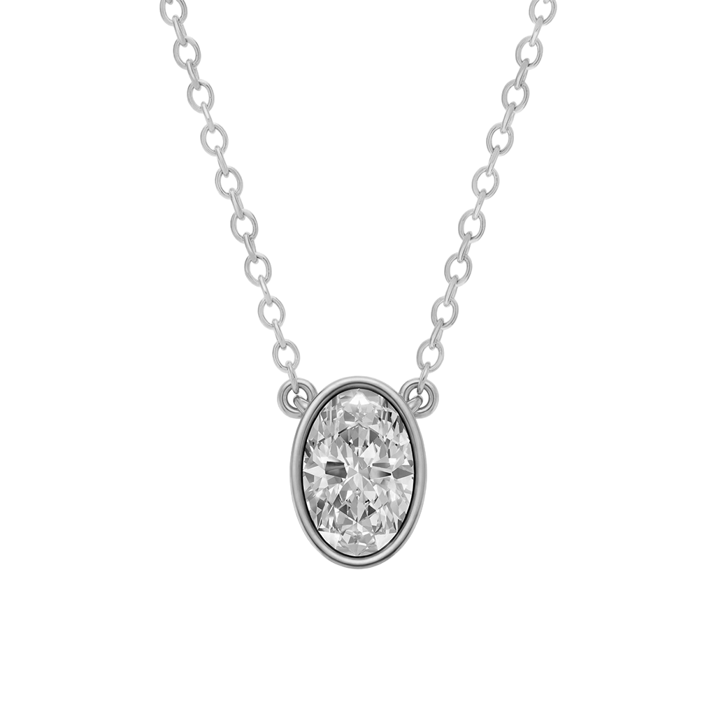 Valencia bezel oval diamond pendant north south in yellow gold on cable chain — earth and grown diamonds by Amber Arc