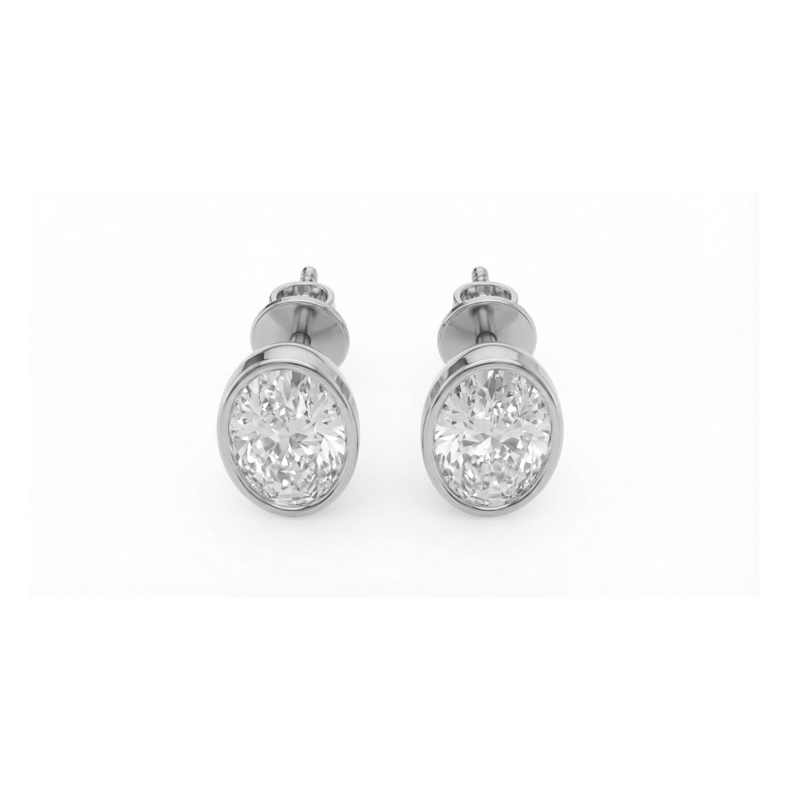 Valencia bezel oval diamond stud earrings in white gold — earth and grown diamonds by Amber Arc