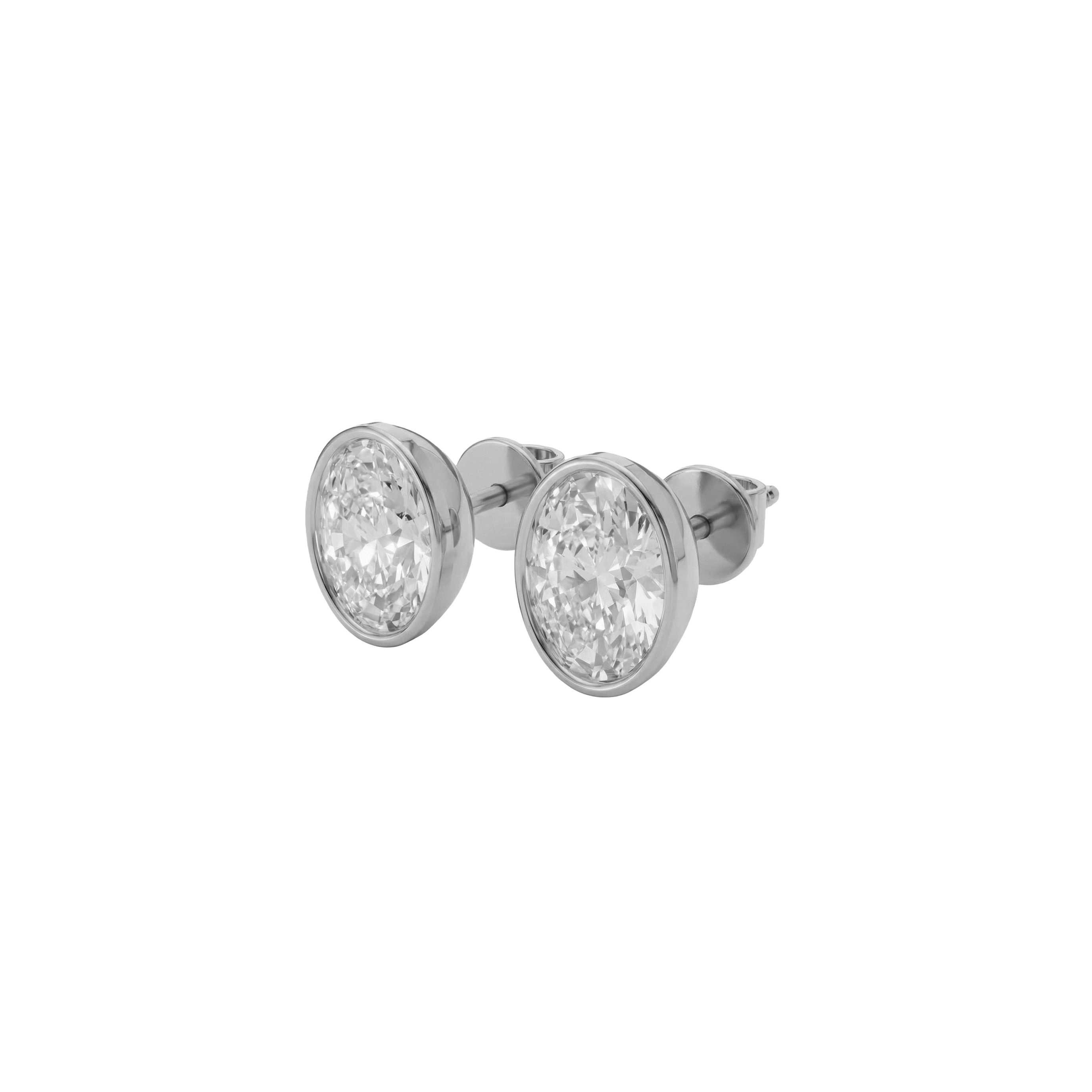 Valencia bezel oval diamond stud earrings in white gold — earth and grown diamonds by Amber Arc – view 2