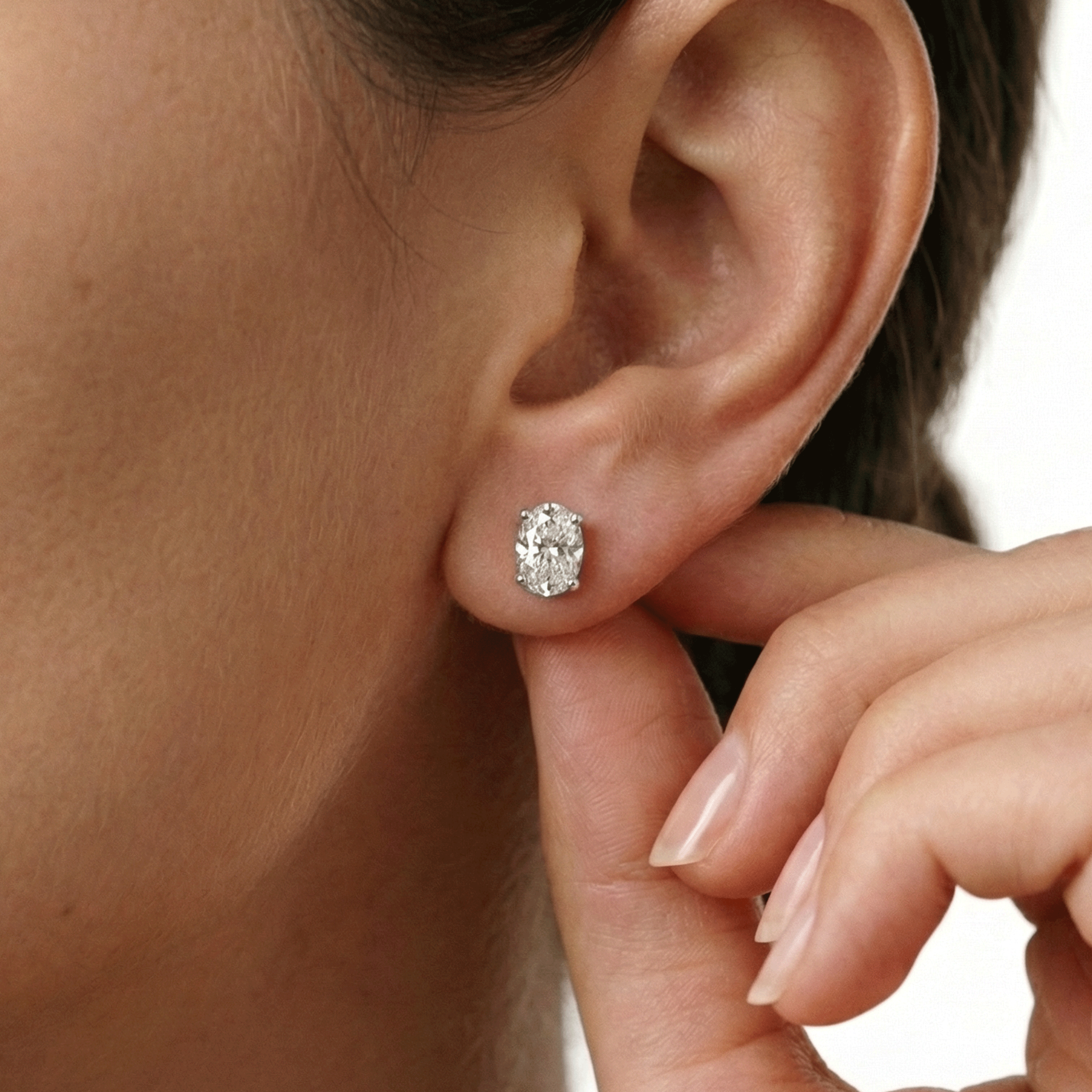 Jude oval diamond stud earrings in white gold — earth and grown diamonds by Amber Arc – view 4