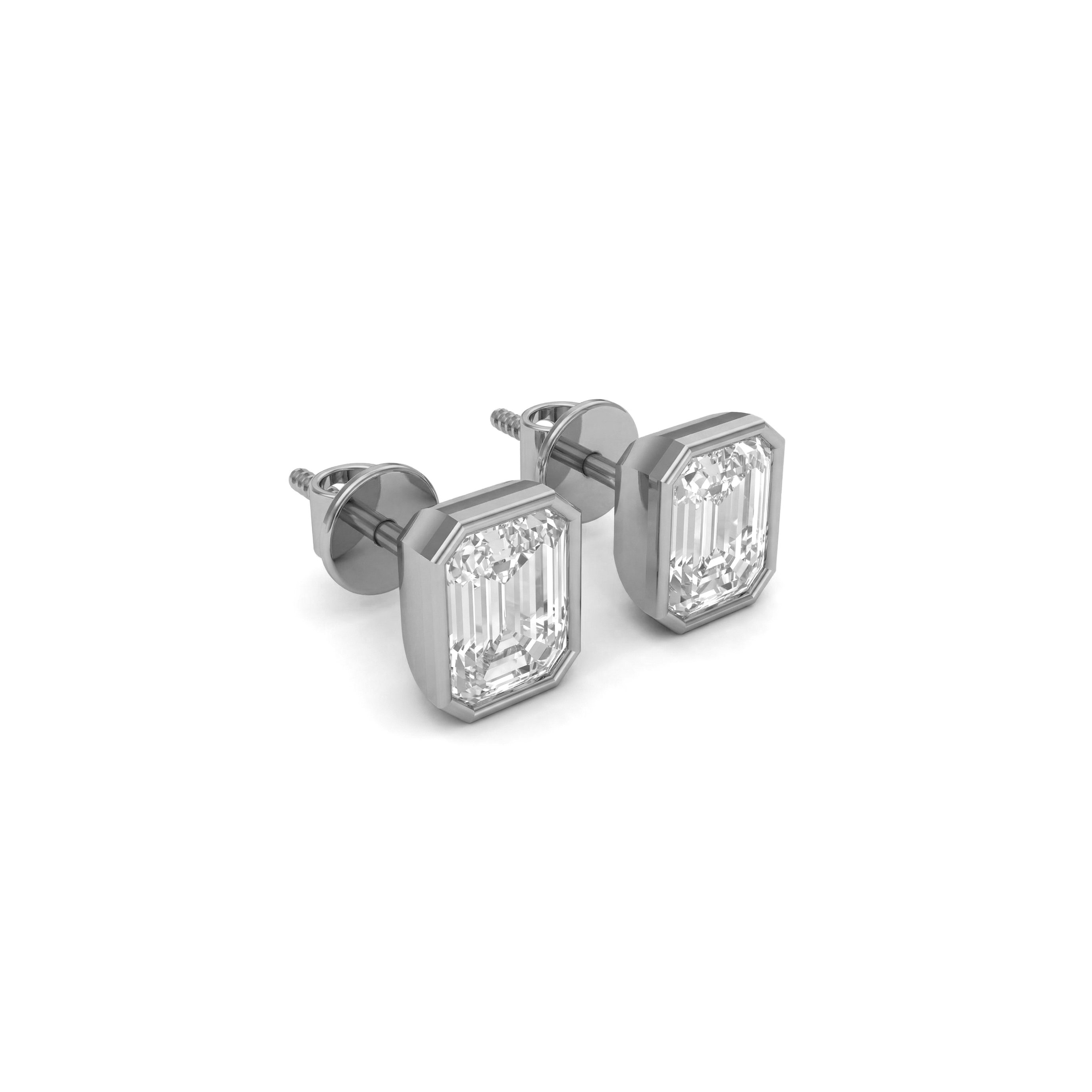 Valencia bezel emerald cut diamond stud earrings in white gold — earth and grown diamonds by Amber Arc – view 2