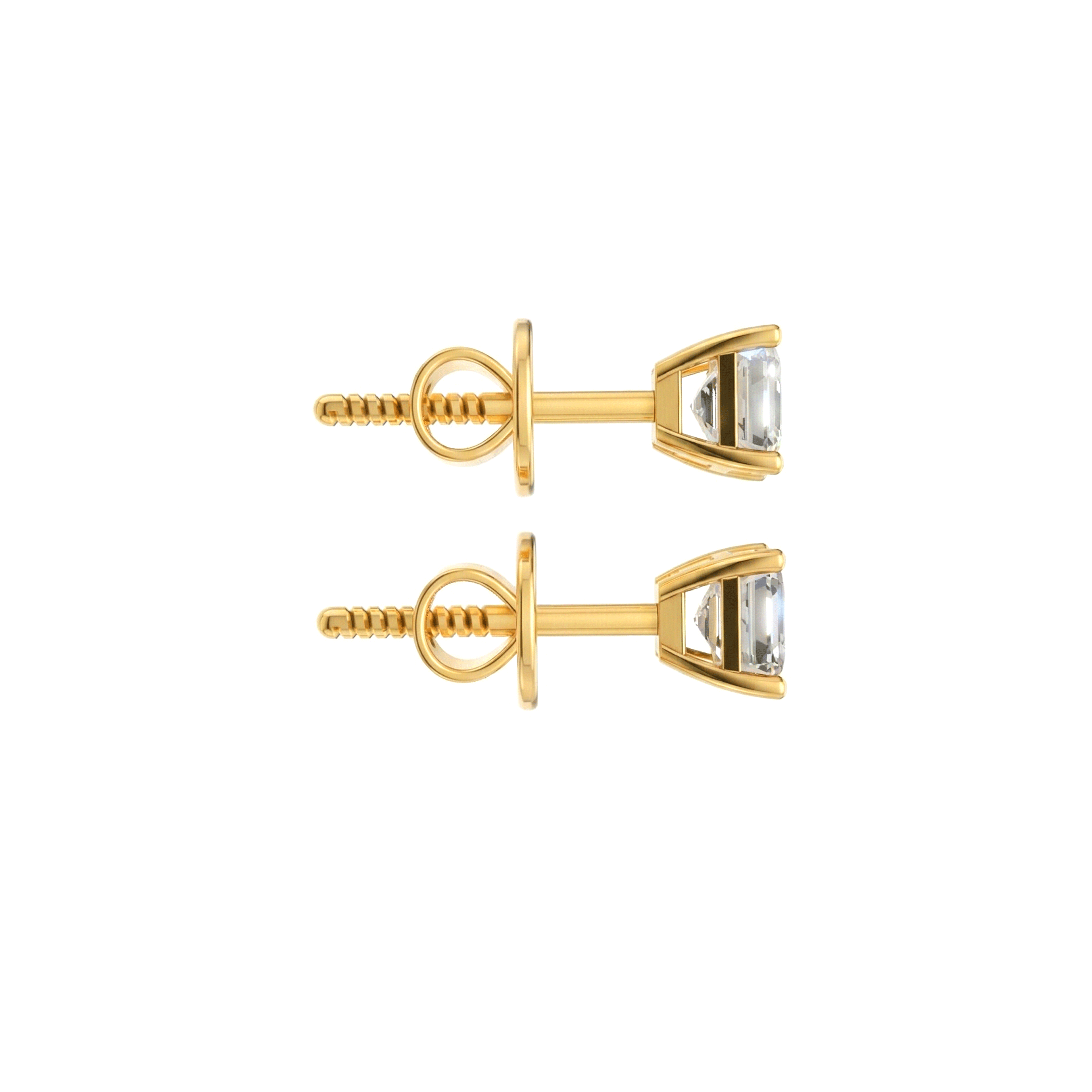 Jude asscher cut diamond stud earrings in white gold — earth and grown diamonds by Amber Arc – view 3