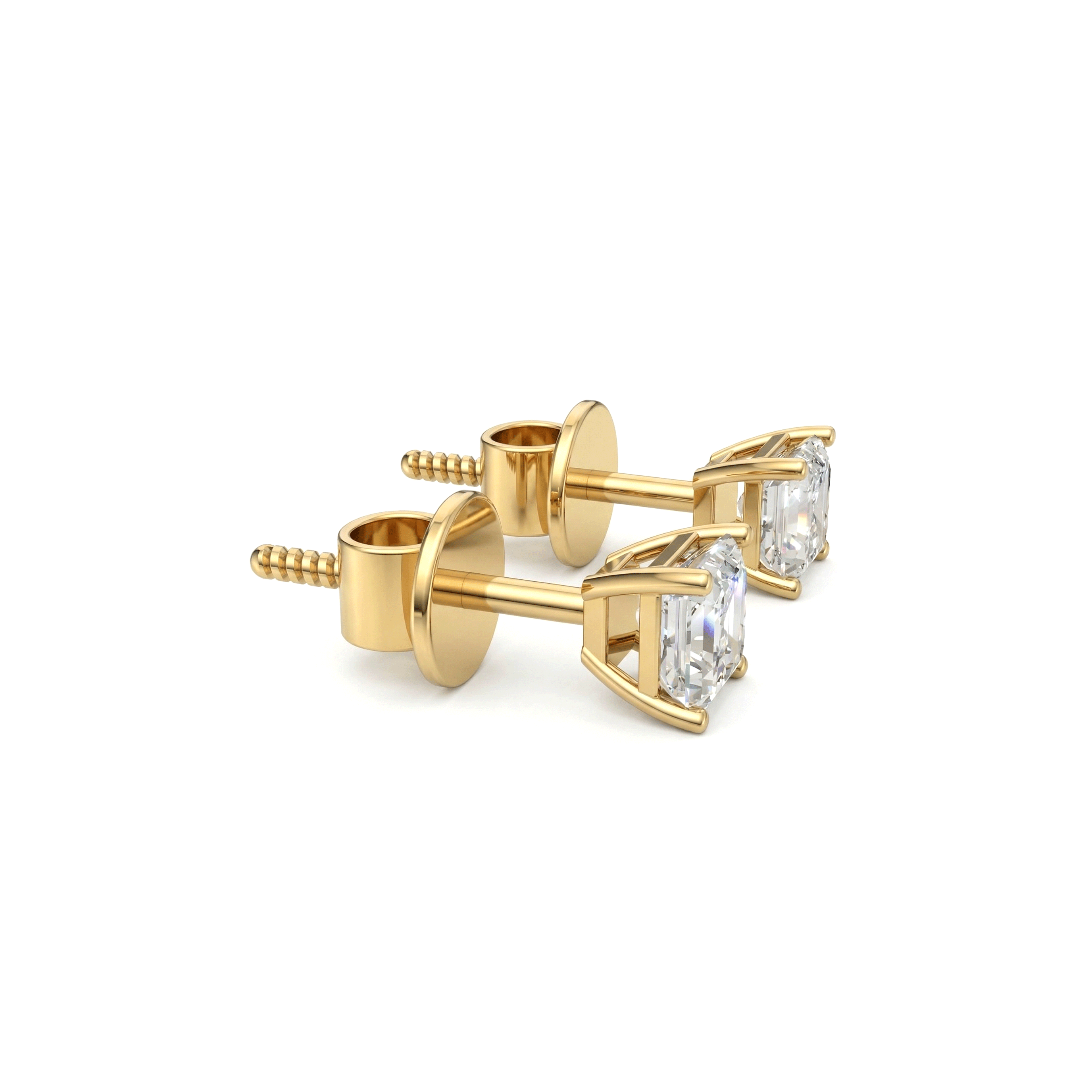 Jude asscher cut diamond stud earrings in white gold — earth and grown diamonds by Amber Arc – view 2