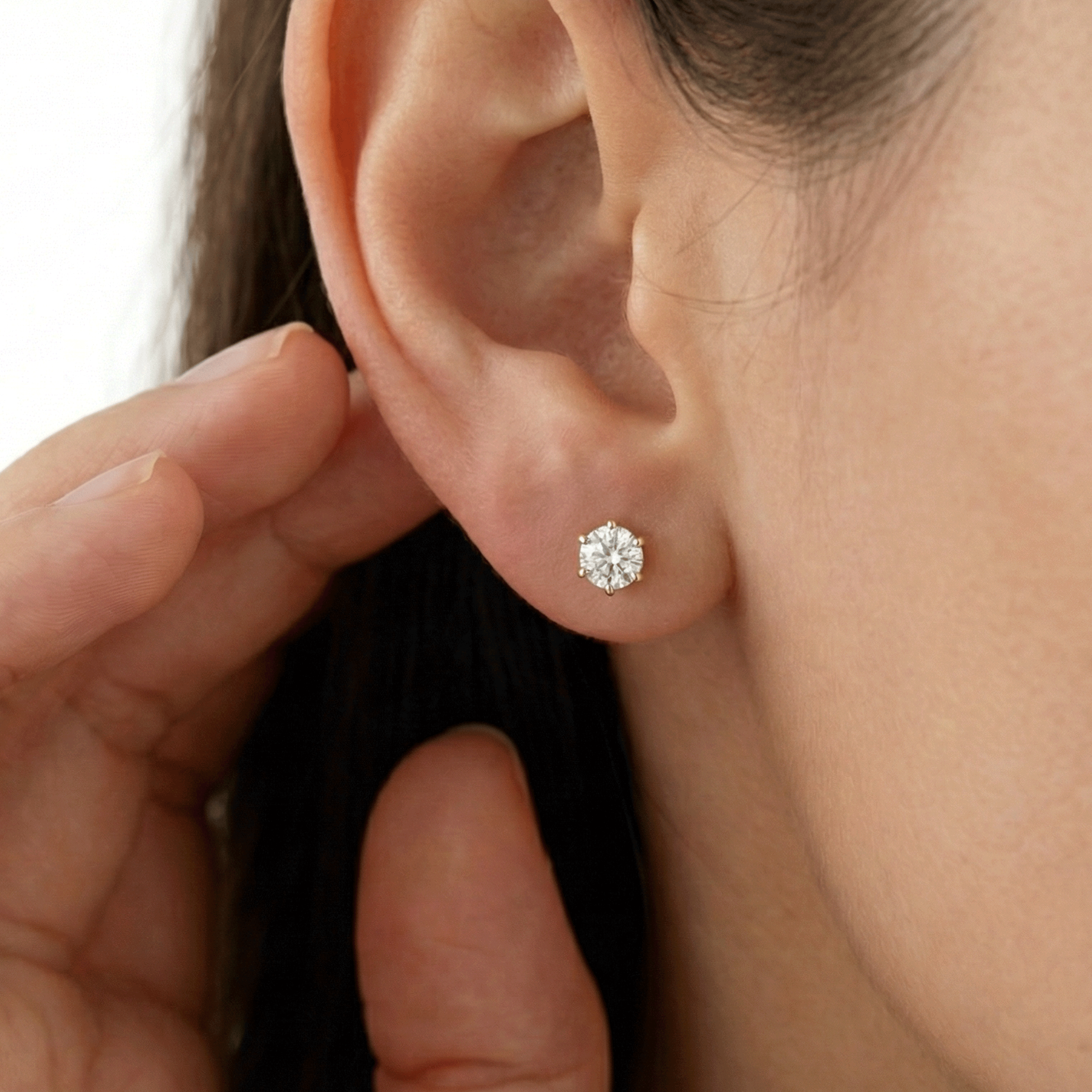 Lilla six prong round brilliant diamond stud earrings in white gold — earth and grown diamonds by Amber Arc – view 4