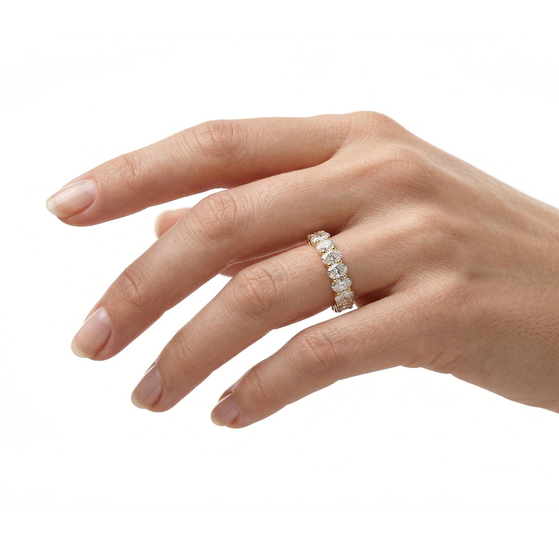 Willow oval u prong diamond eternity band in white gold — earth and grown diamonds by Amber Arc – view 4