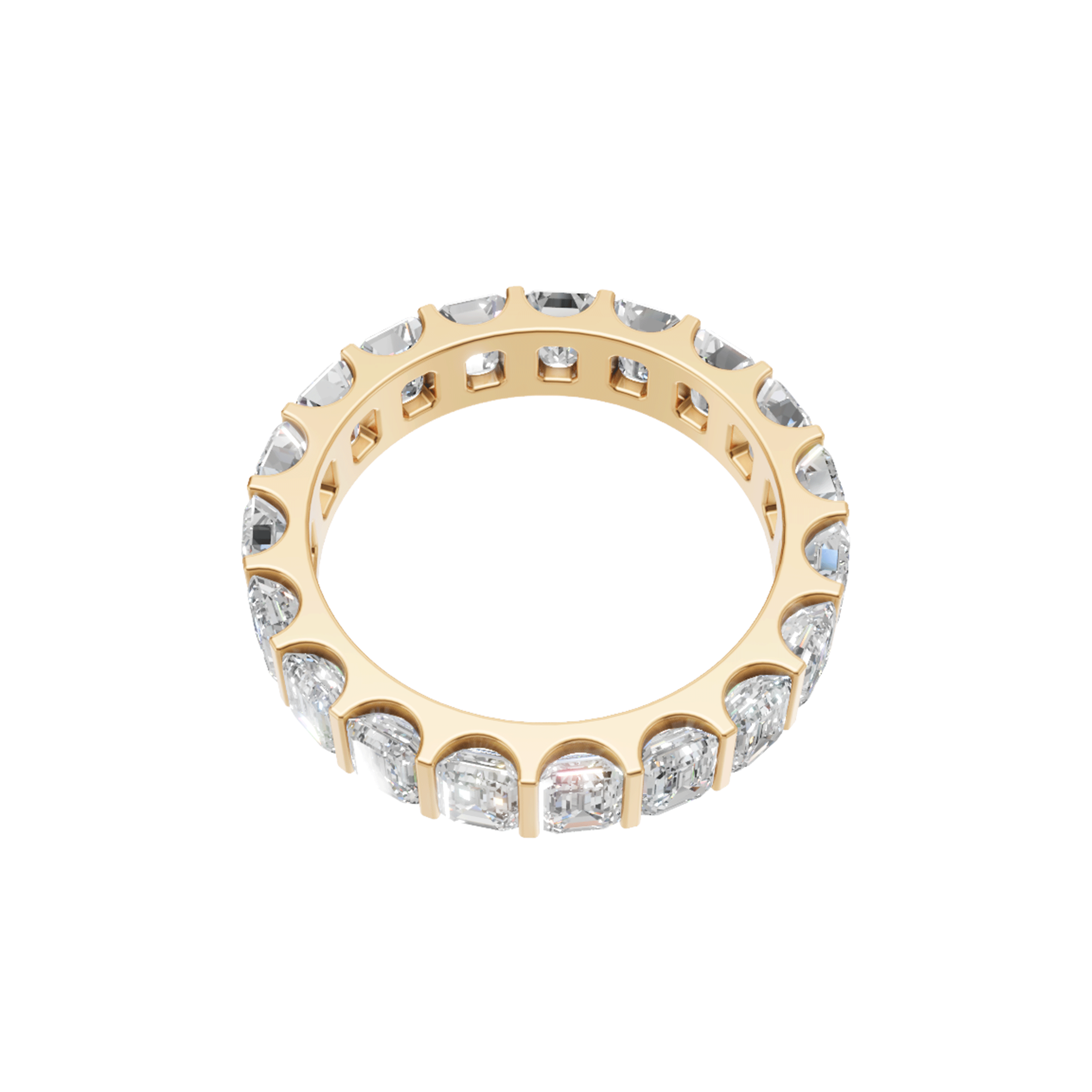 Ira bar emerald cut diamond eternity band in yellow gold — earth and grown diamonds by Amber Arc – view 2
