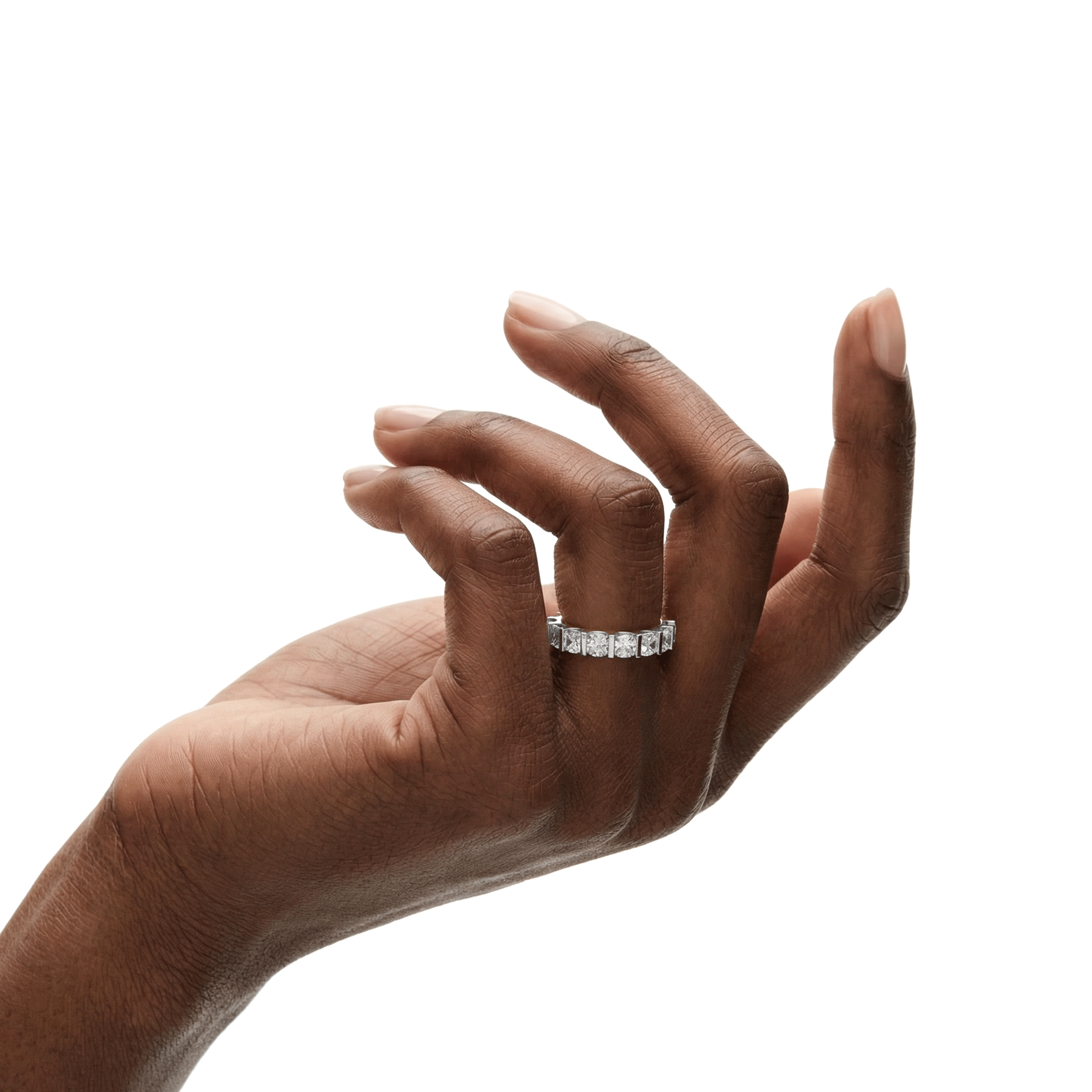 Ira bar square cushion diamond eternity band in yellow gold — earth and grown diamonds by Amber Arc – view 4