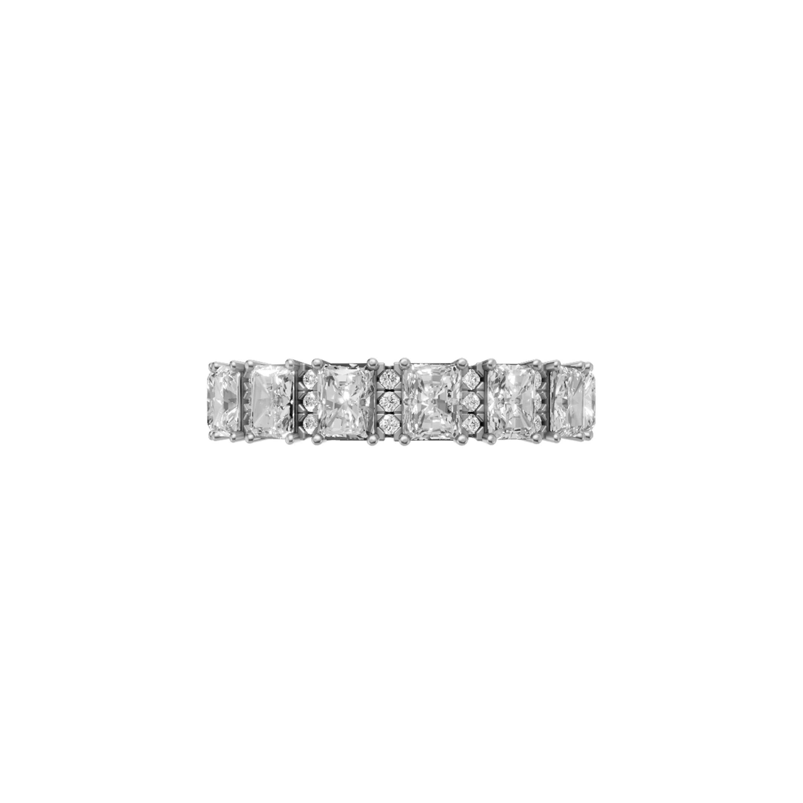 Venus elongated radiant and round north south alternating diamond eternity band in white gold by Amber Arc