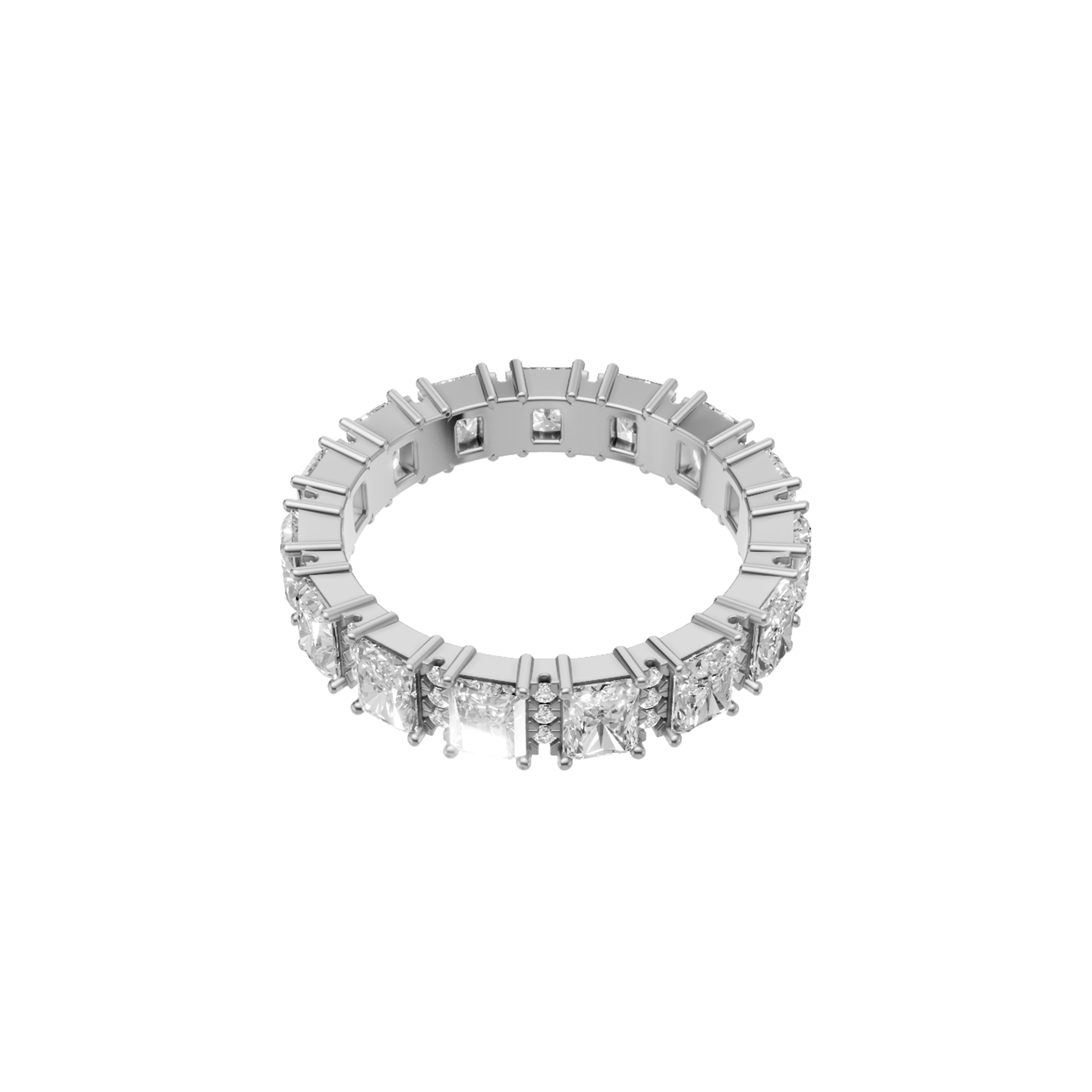 Venus elongated radiant and round north south alternating diamond eternity band in white gold by Amber Arc – view 2