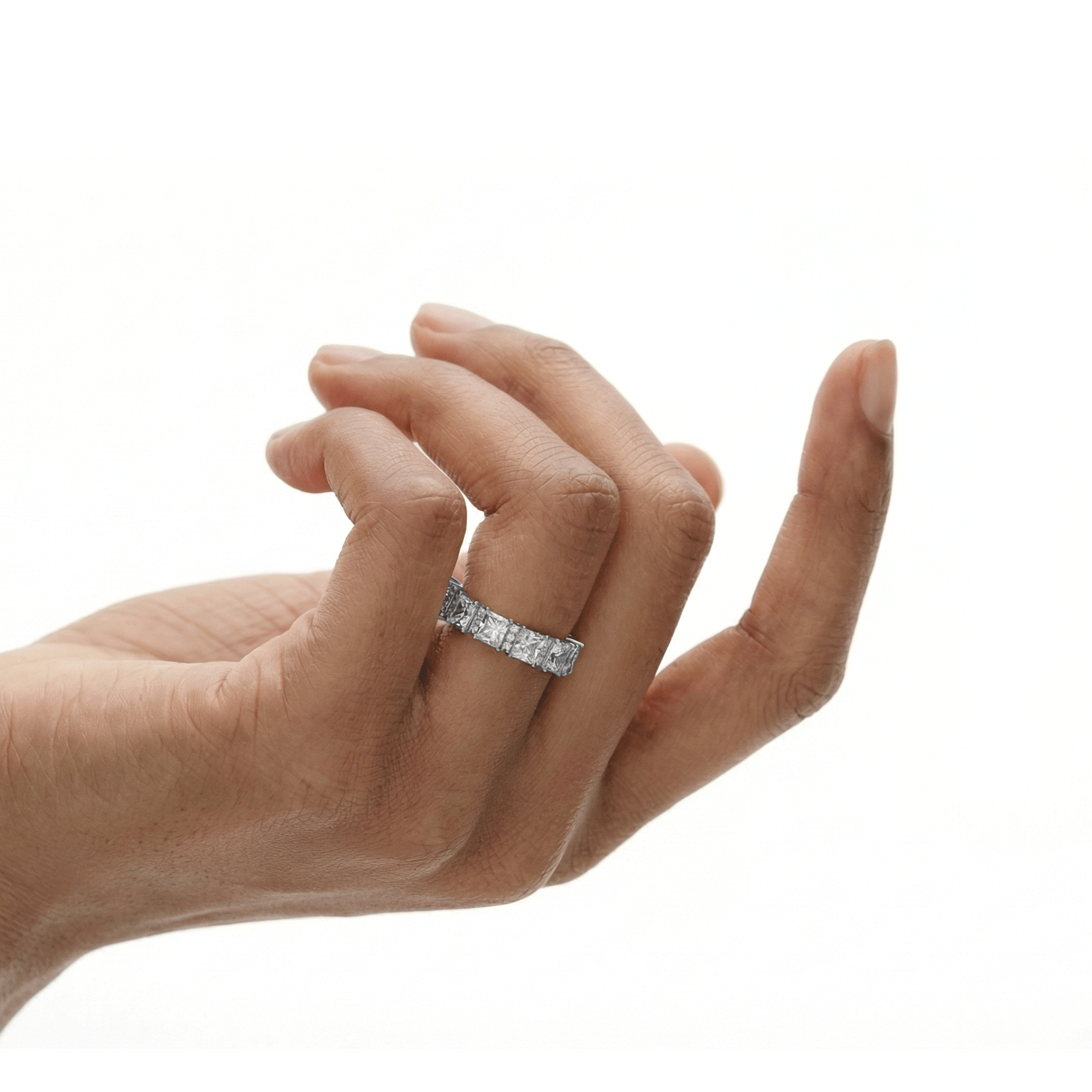 Venus elongated radiant and round north south alternating diamond eternity band in white gold by Amber Arc – view 4