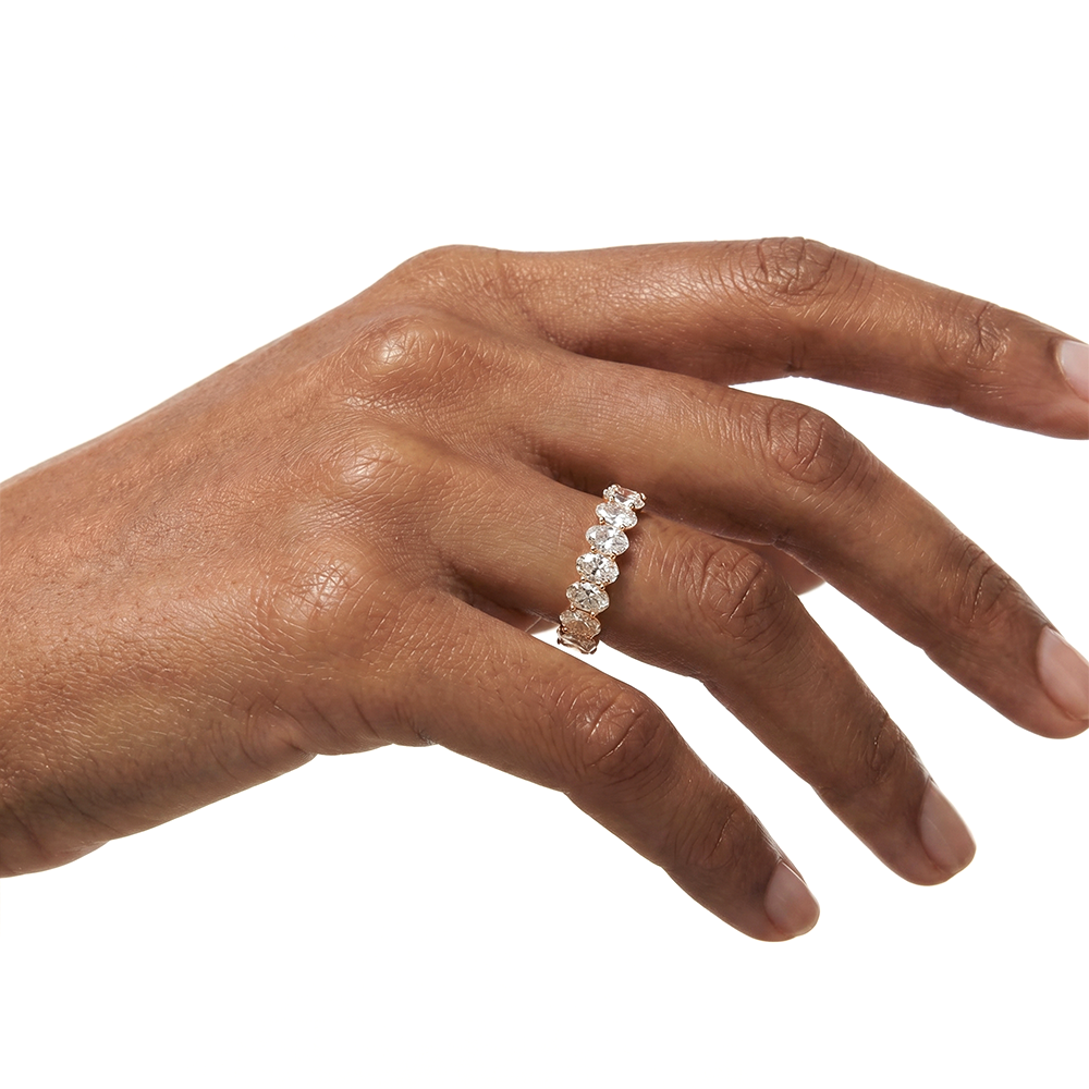 Constance oval trellis diamond eternity band in white gold — earth and grown diamonds by Amber Arc – view 4
