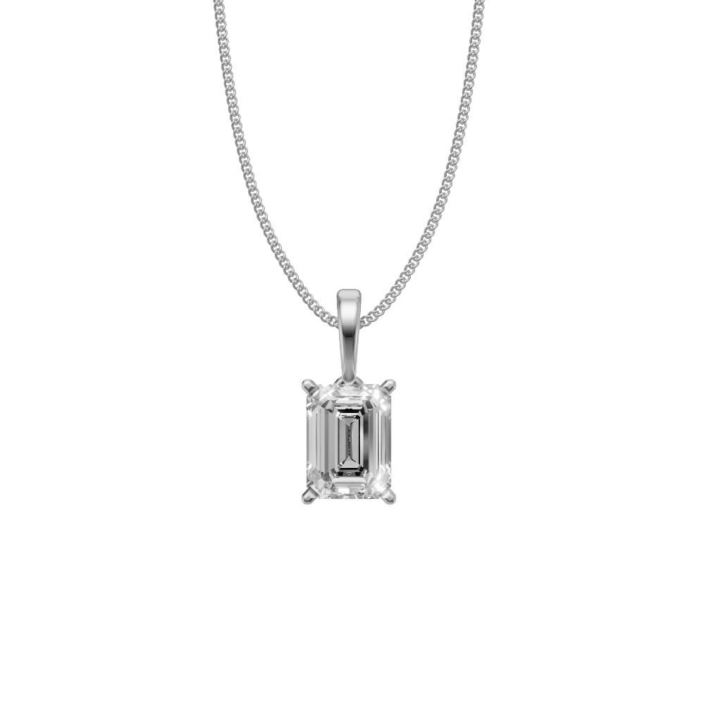 Nova single bail emerald cut diamond pendant in white gold on cable chain — earth and grown diamonds by Amber Arc