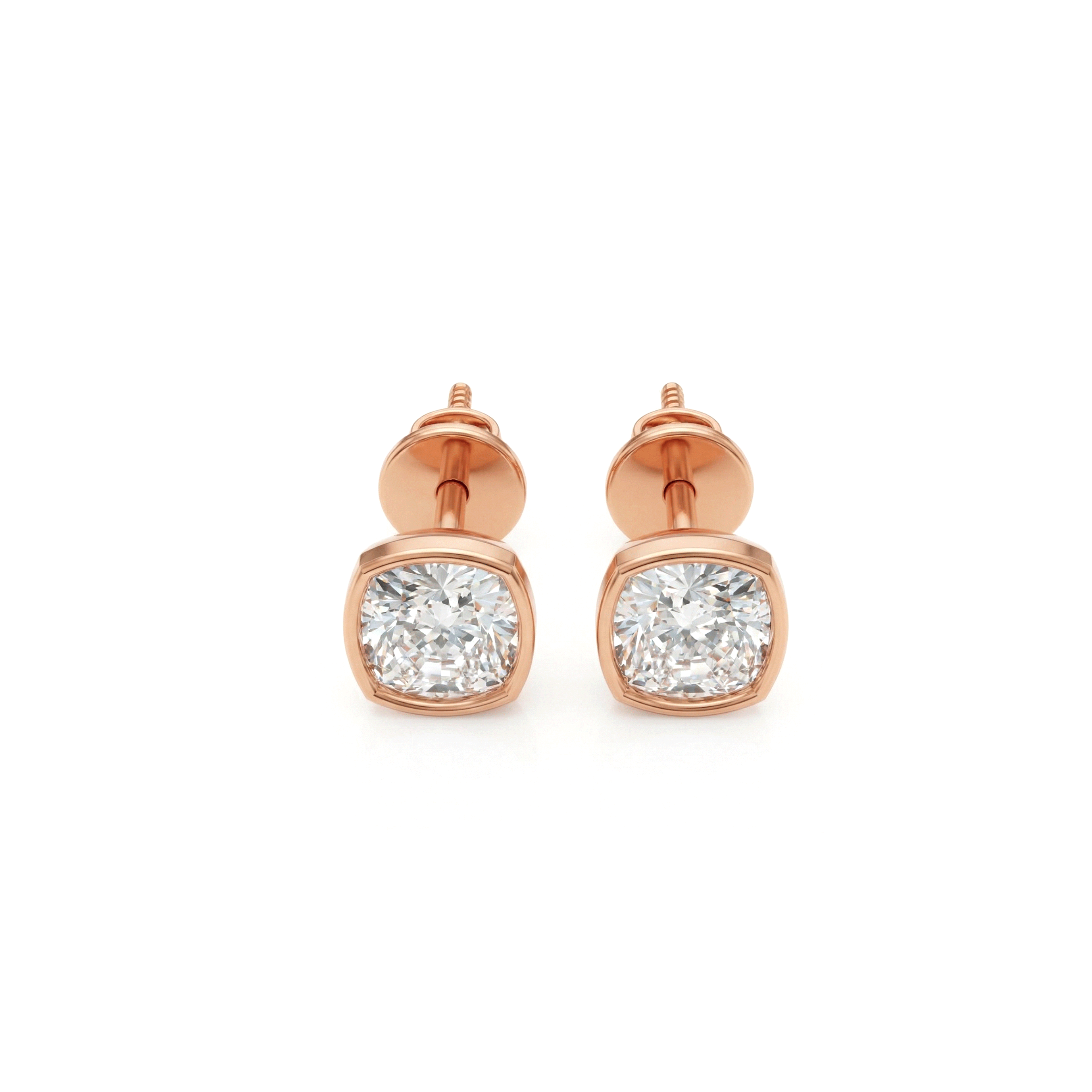 Valencia bezel square cushion diamond stud earrings in white gold — earth and grown diamonds by Amber Arc