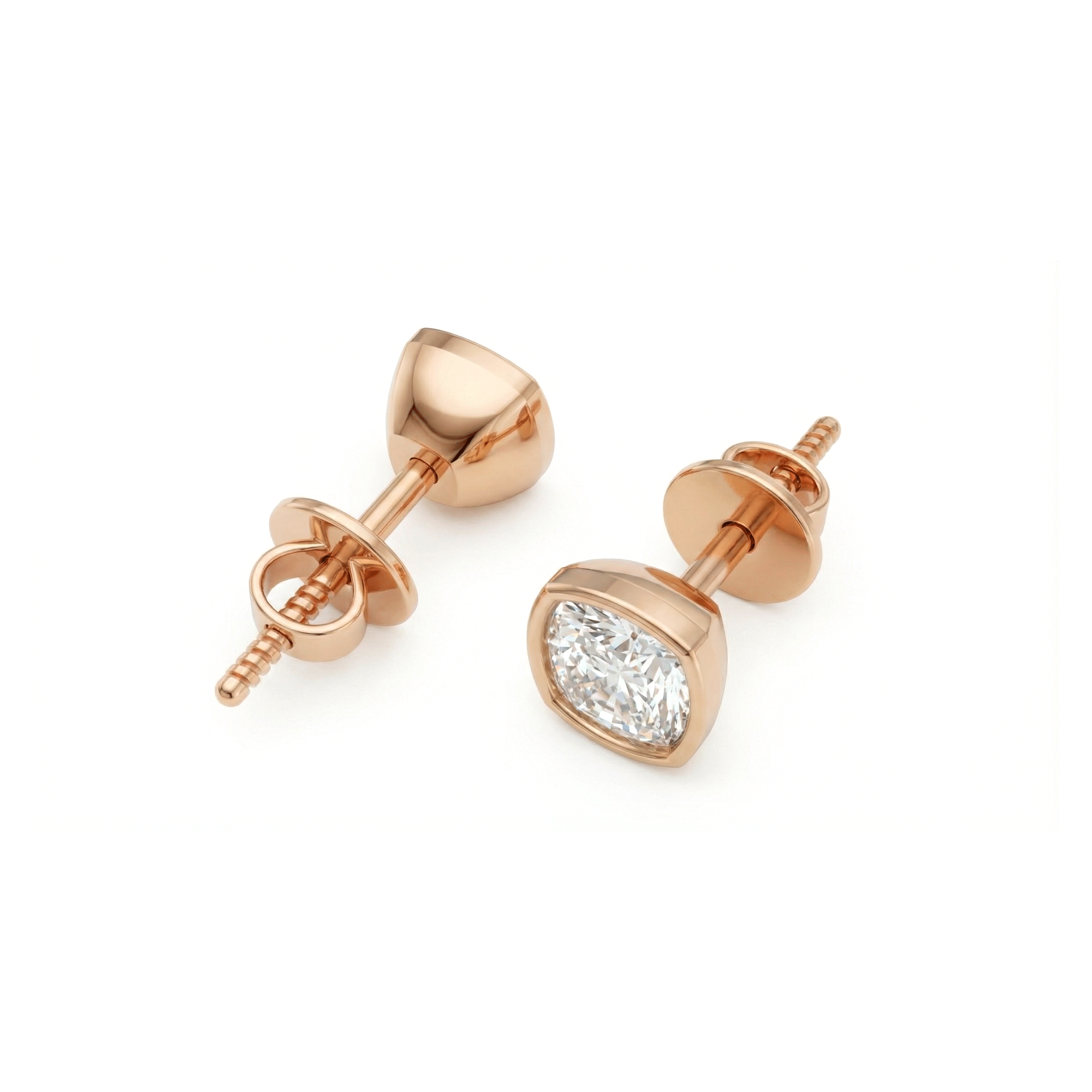 Valencia bezel square cushion diamond stud earrings in white gold — earth and grown diamonds by Amber Arc – view 3
