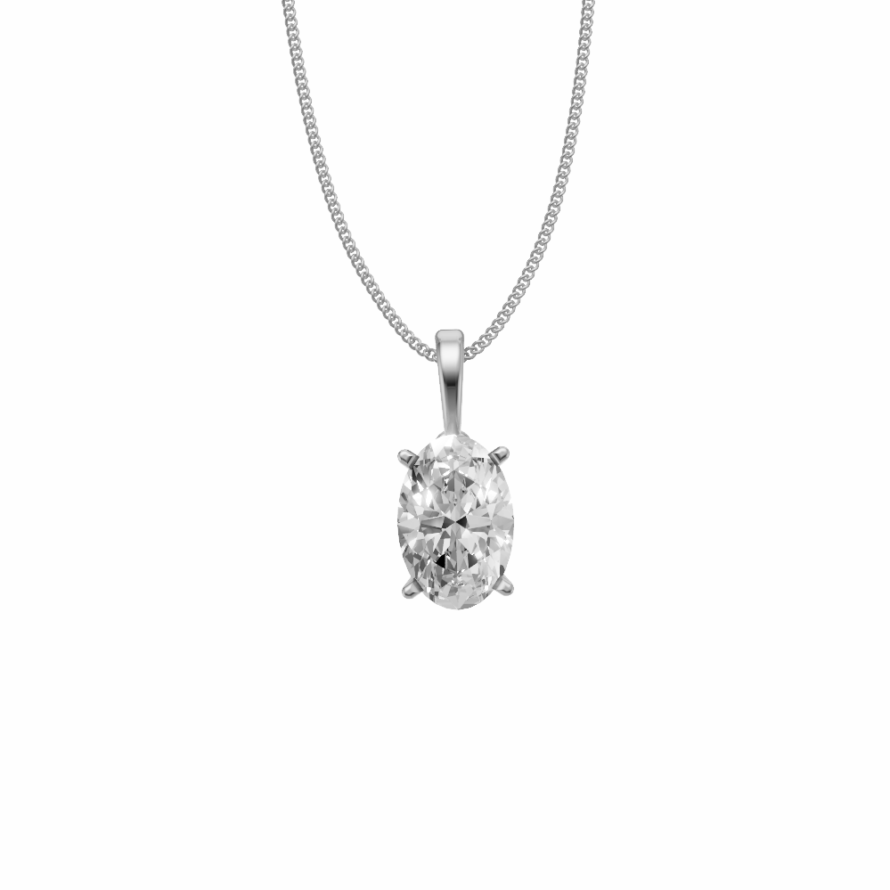 Nova single bail oval diamond pendant in white gold on cable chain — earth and grown diamonds by Amber Arc