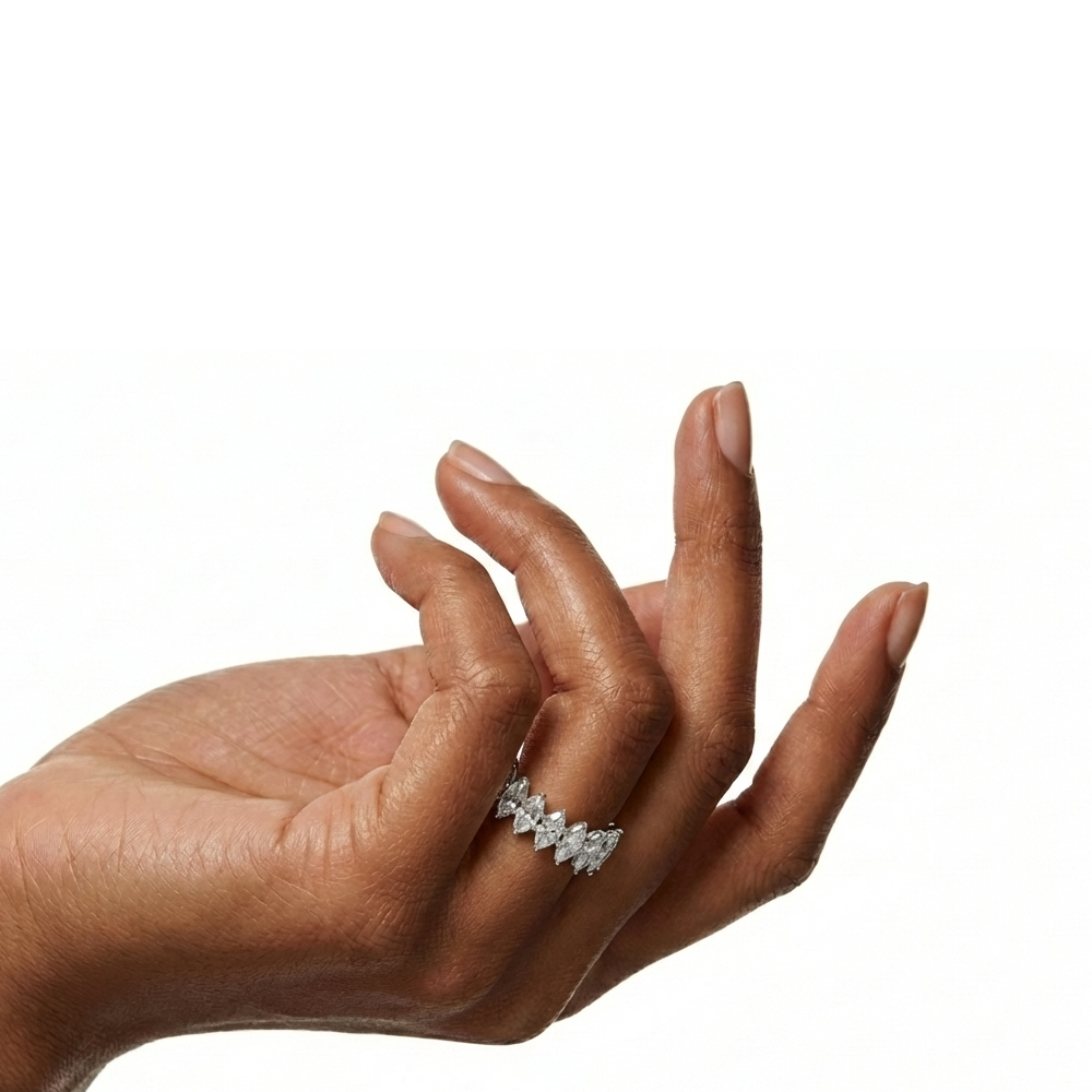 Constance marquise trellis diamond eternity band in white gold — earth and grown diamonds by Amber Arc – view 4