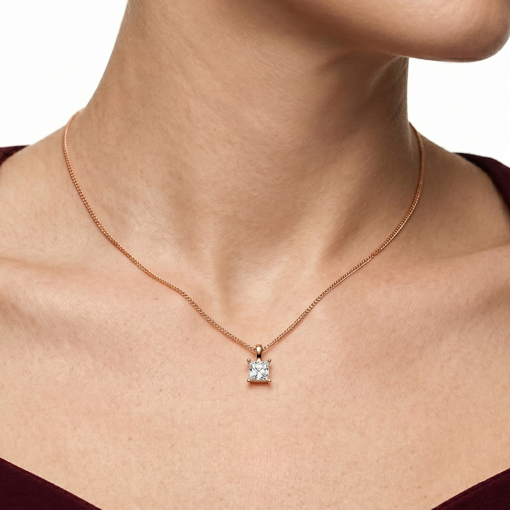 Nova single bail princess cut diamond pendant in white gold on cable chain — earth and grown diamonds by Amber Arc – view 5