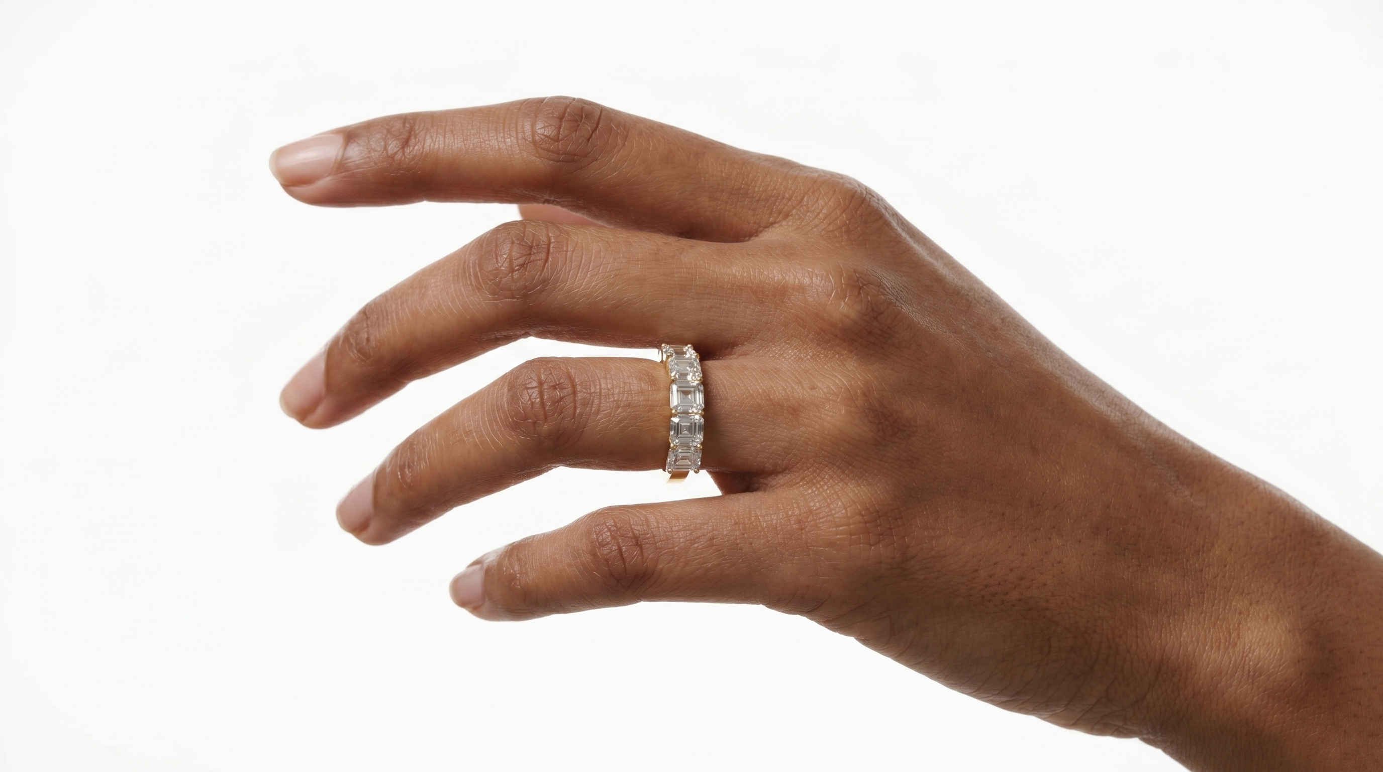Jude asscher 5 stone anniversary ring in white gold — earth and grown diamonds by Amber Arc – view 4