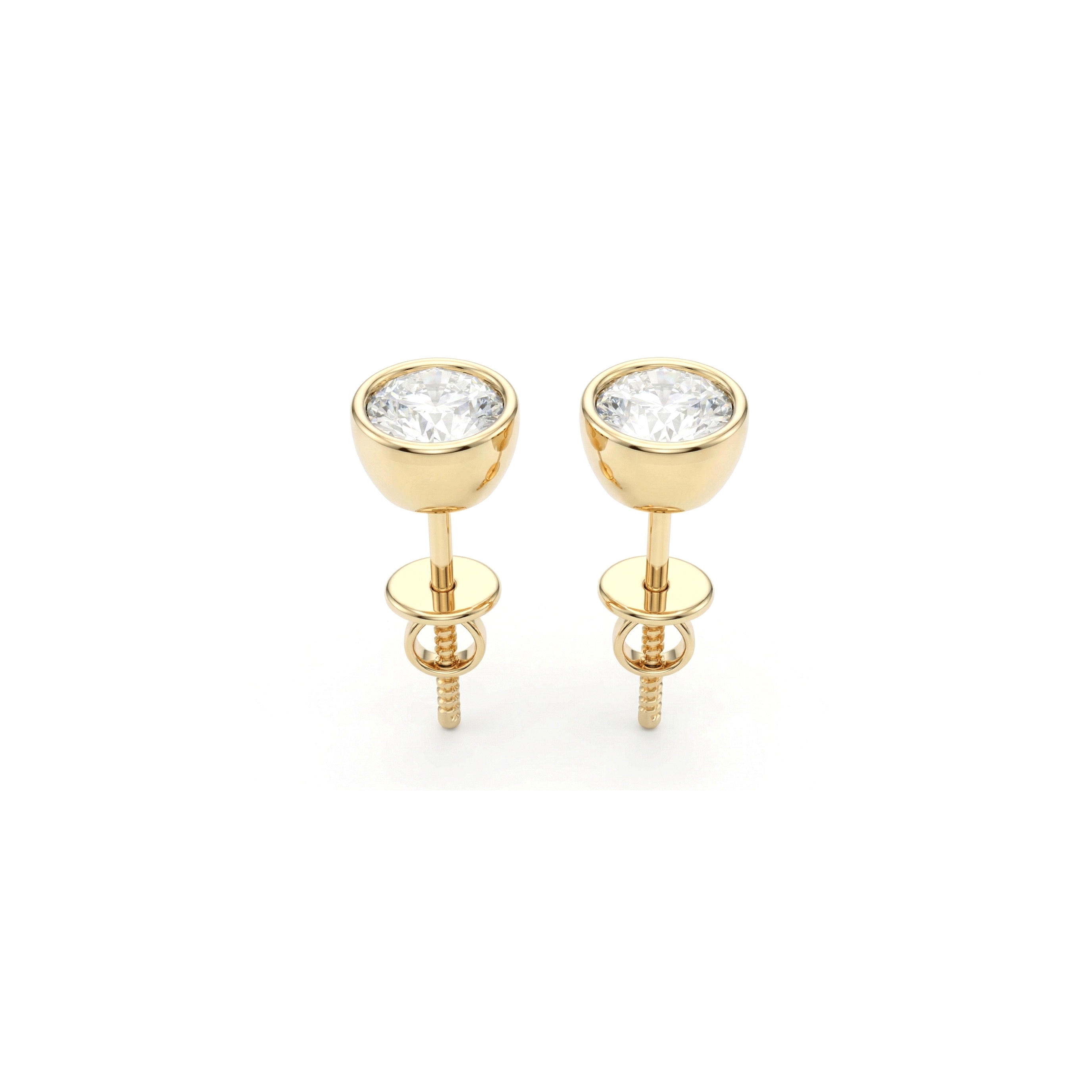 Valencia bezel round brilliant diamond stud earrings in white gold — earth and grown diamonds by Amber Arc – view 3