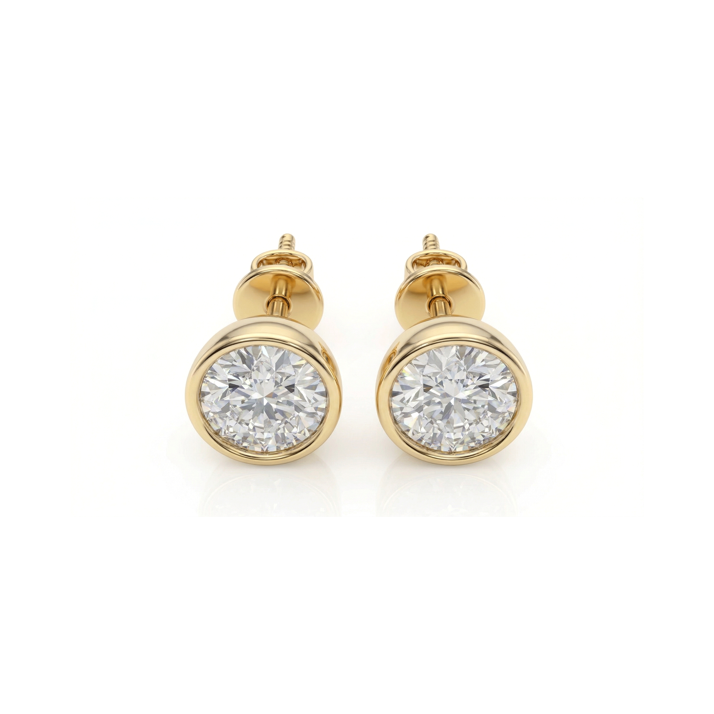 Valencia bezel round brilliant diamond stud earrings in white gold — earth and grown diamonds by Amber Arc