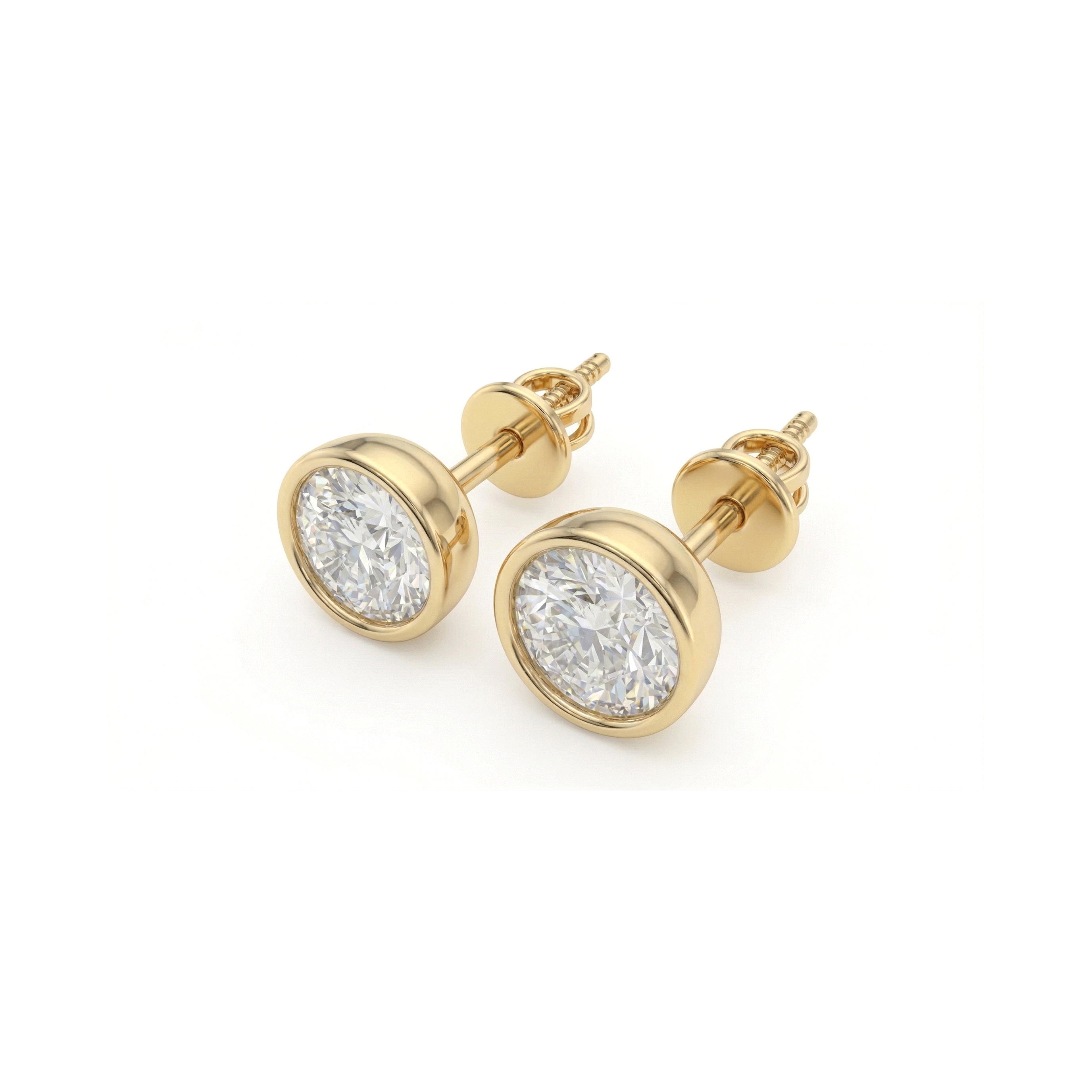 Valencia bezel round brilliant diamond stud earrings in white gold — earth and grown diamonds by Amber Arc – view 2