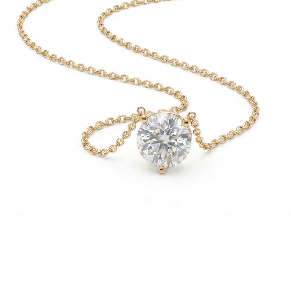 Stella three prong round brilliant diamond pendant in white gold on cable chain — earth and grown diamonds by Amber Arc – view 2
