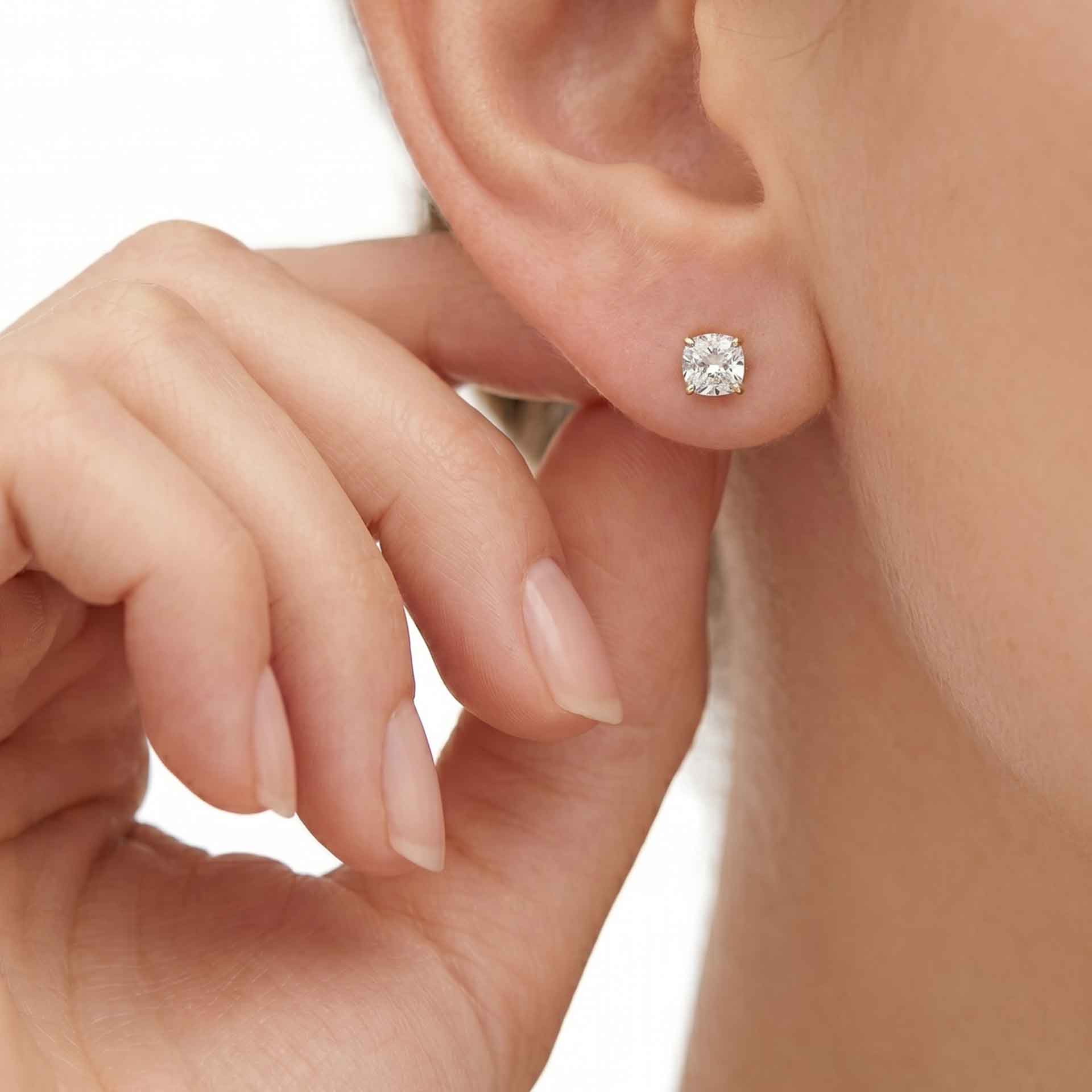 Jude square cushion diamond stud earrings in white gold — earth and grown diamonds by Amber Arc – view 4