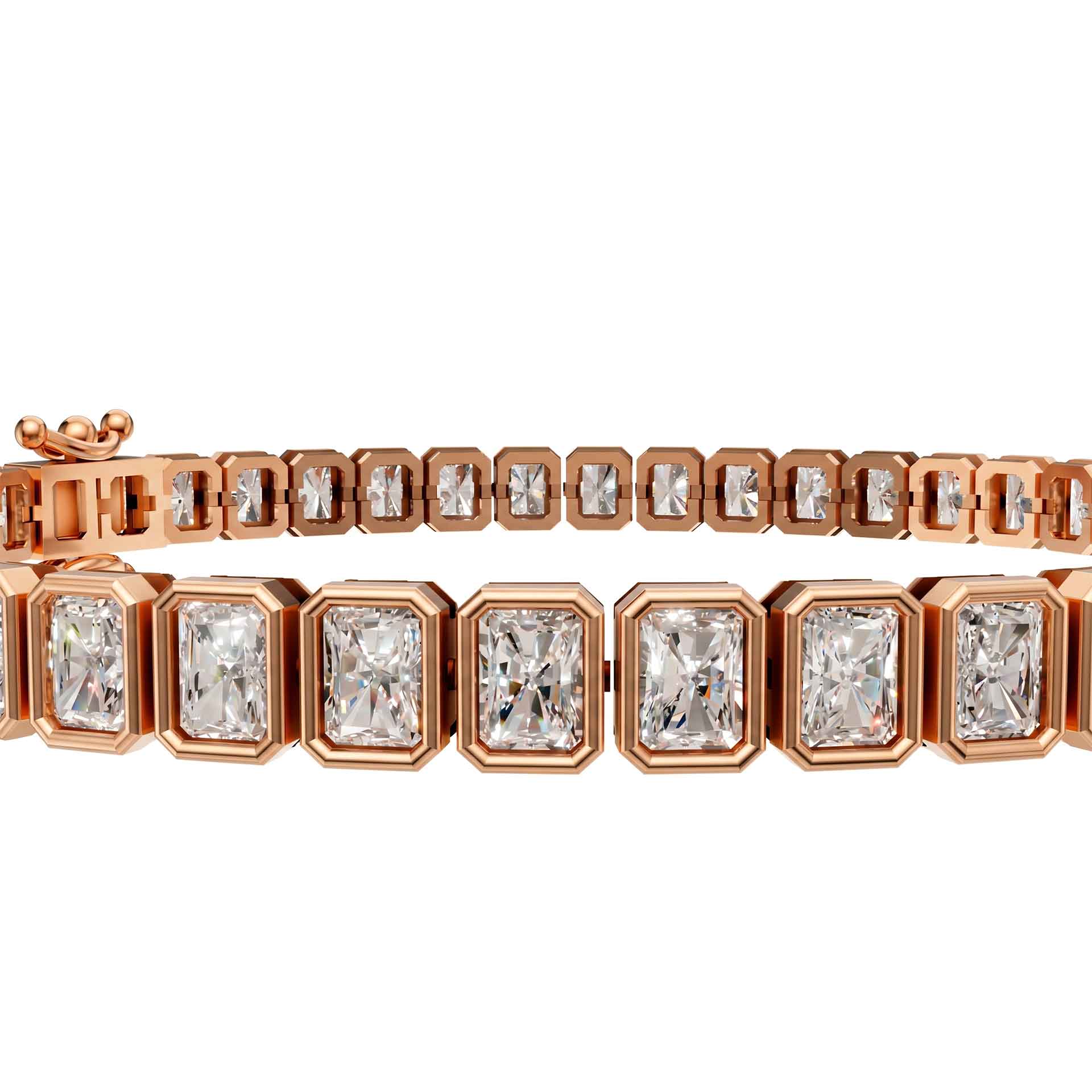 Valencia bezel long radiant north south diamond tennis bracelet in white gold — earth and grown diamonds by Amber Arc – view 2