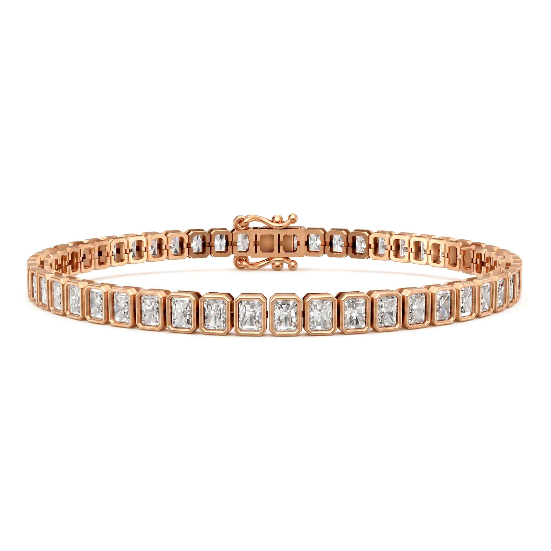 Valencia bezel long radiant north south diamond tennis bracelet in white gold — earth and grown diamonds by Amber Arc