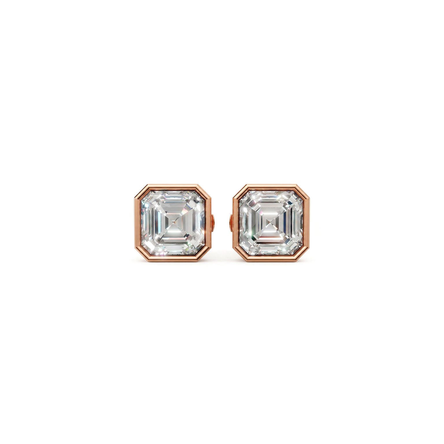 Valencia bezel asscher cut diamond stud earrings in white gold — earth and grown diamonds by Amber Arc
