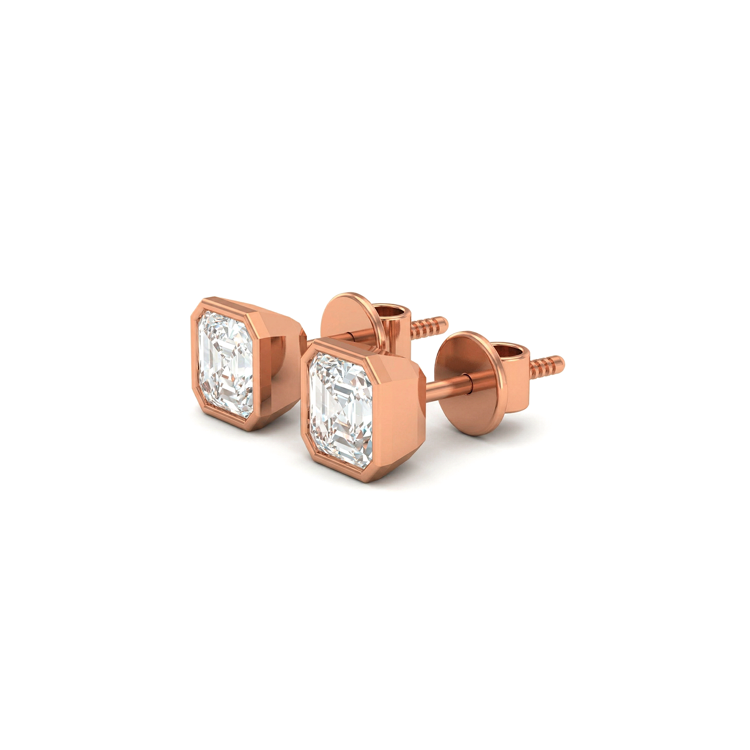 Valencia bezel asscher cut diamond stud earrings in white gold — earth and grown diamonds by Amber Arc – view 3