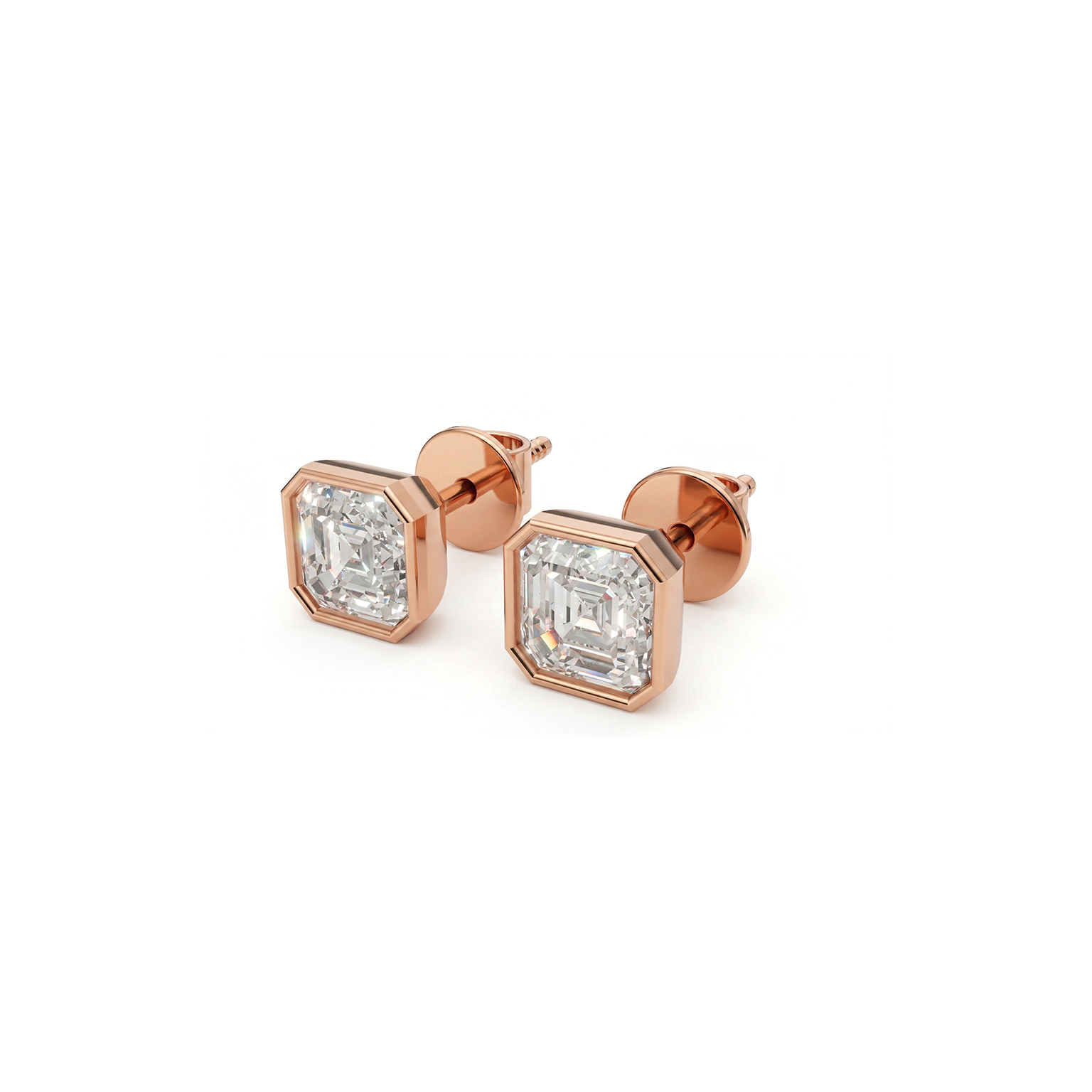 Valencia bezel asscher cut diamond stud earrings in white gold — earth and grown diamonds by Amber Arc – view 2