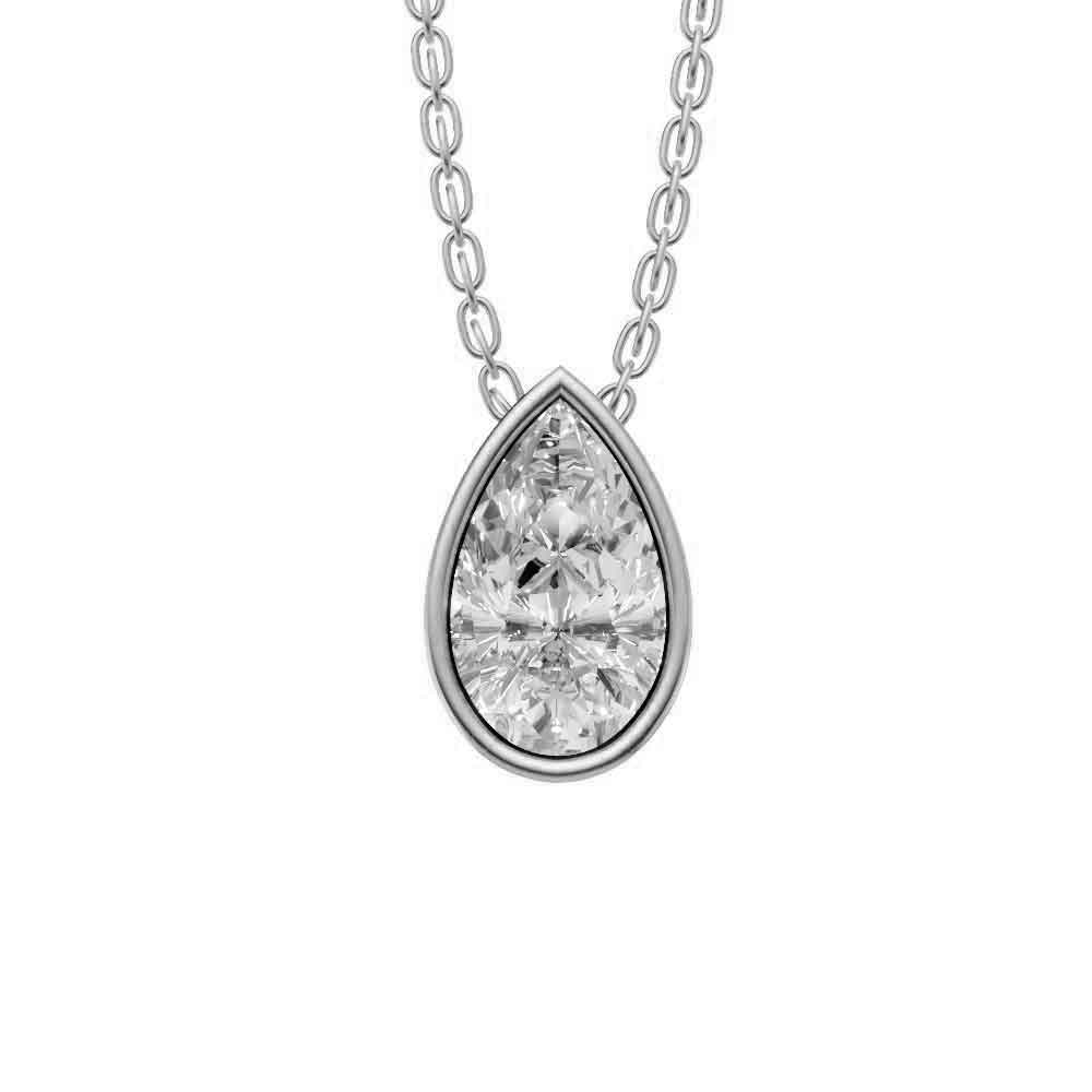 Valencia bezel pear diamond pendant in yellow gold on cable chain — earth and grown diamonds by Amber Arc