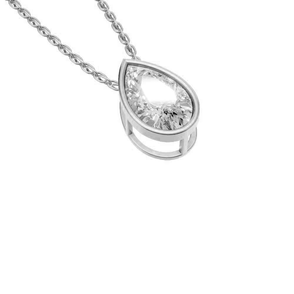 Valencia bezel pear diamond pendant in yellow gold on cable chain — earth and grown diamonds by Amber Arc – view 2
