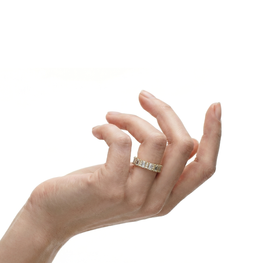 Venus emerald and round north south alternating diamond eternity band in white gold — earth and grown diamonds by Amber Arc – view 4