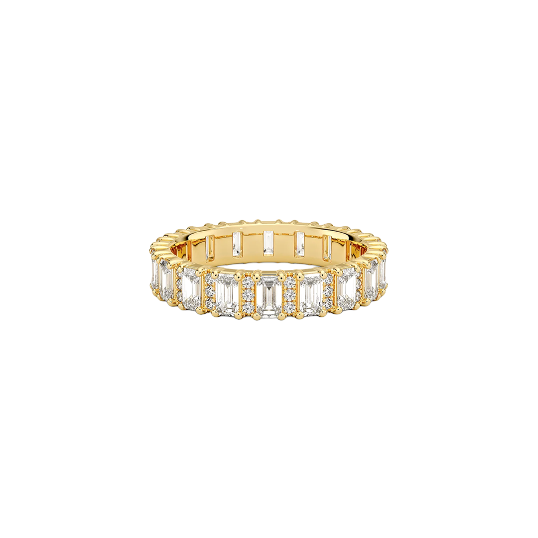 Venus emerald and round north south alternating diamond eternity band in white gold — earth and grown diamonds by Amber Arc