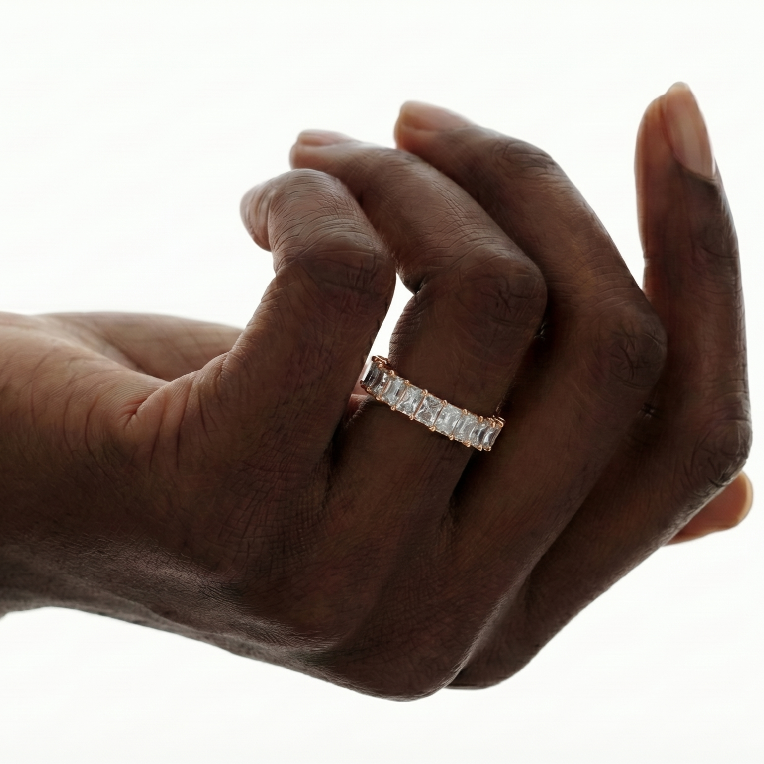 Willow elongated radiant u prong diamond eternity band in white gold — earth and grown diamonds by Amber Arc – view 4