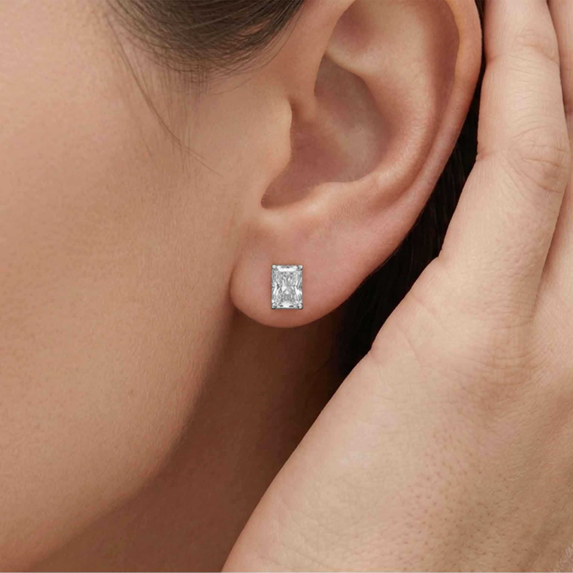 Jude long radiant diamond stud earrings in white gold — earth and grown diamonds by Amber Arc – view 4