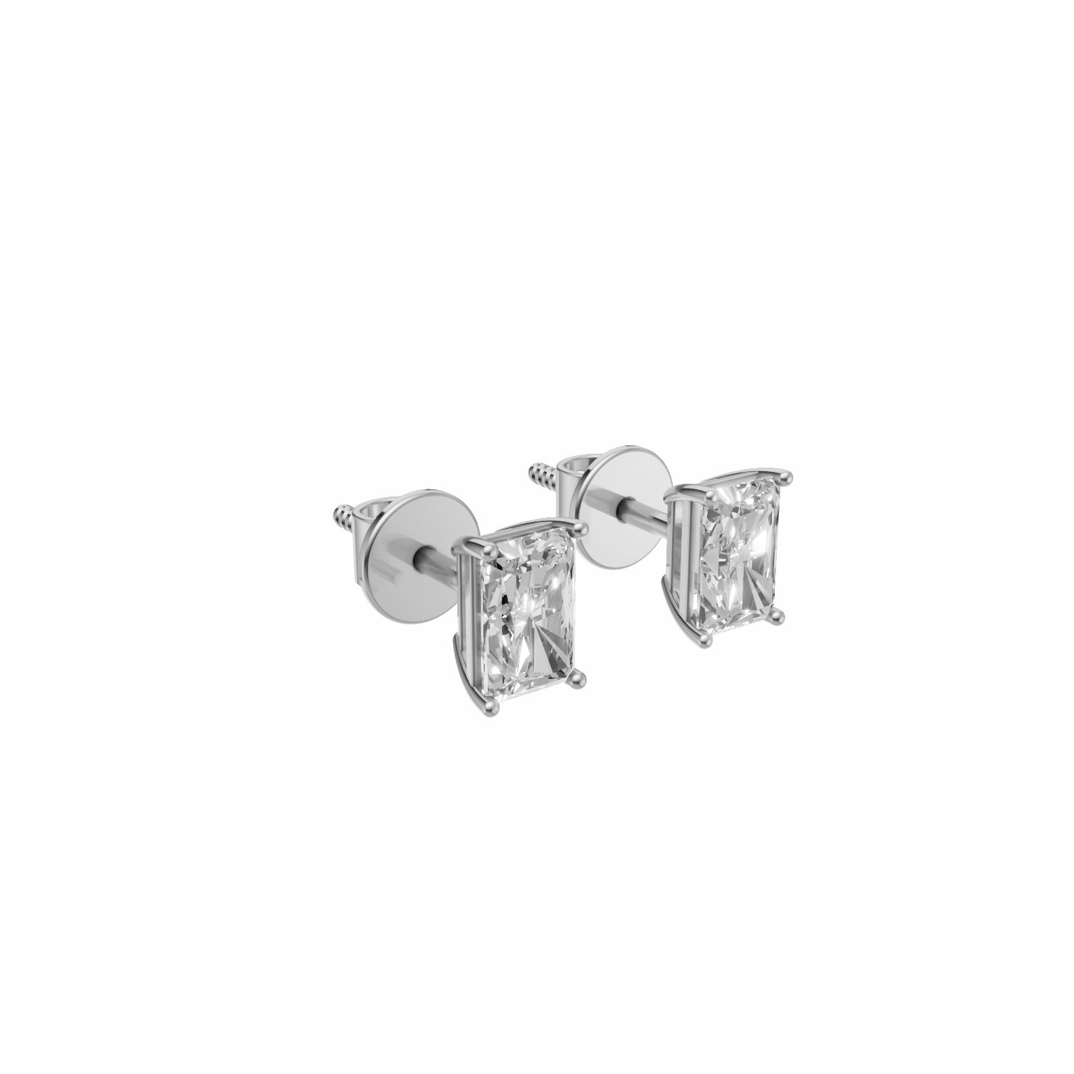 Jude long radiant diamond stud earrings in white gold — earth and grown diamonds by Amber Arc
