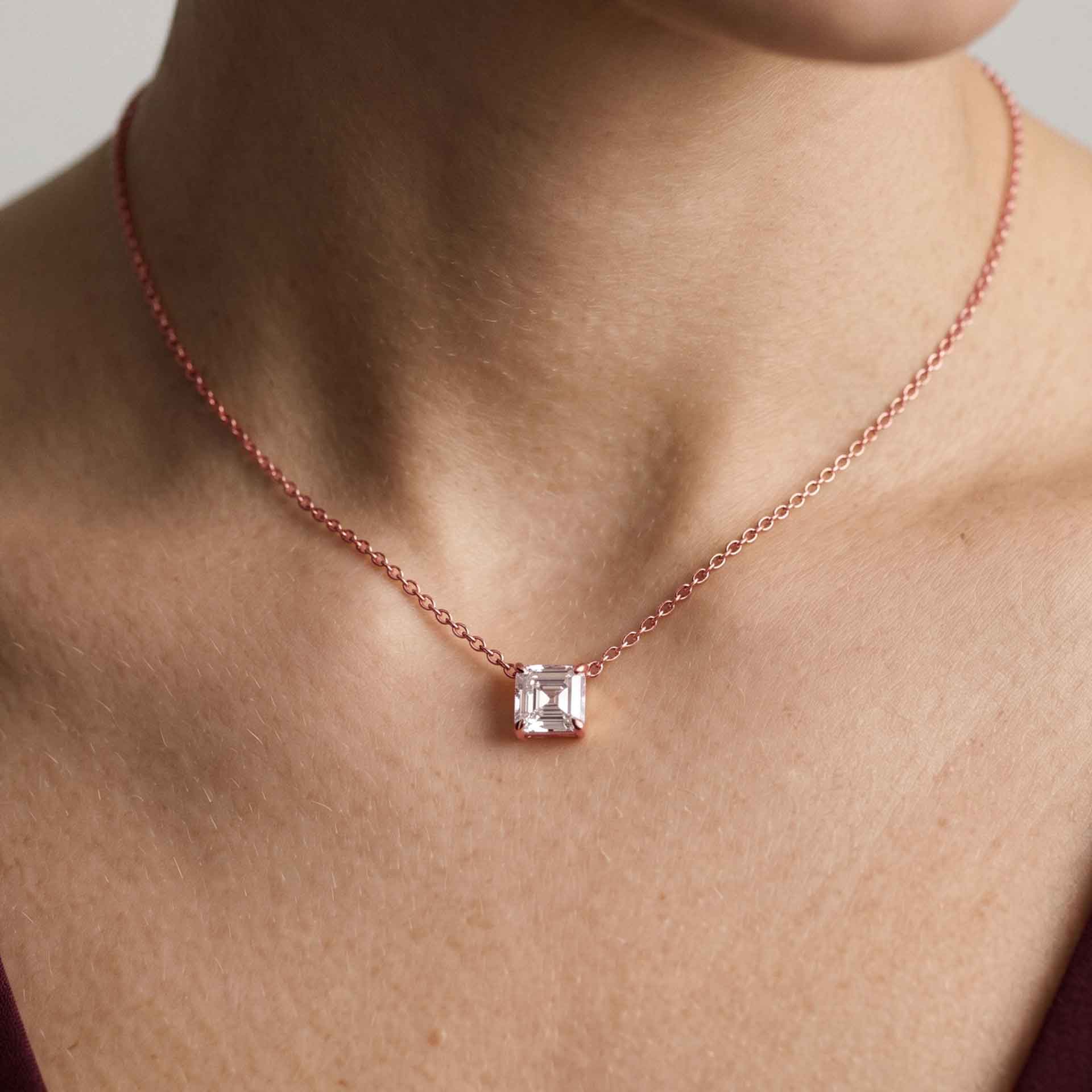 Jude asscher cut diamond pendant in yellow gold on cable chain — earth and grown diamonds by Amber Arc – view 4