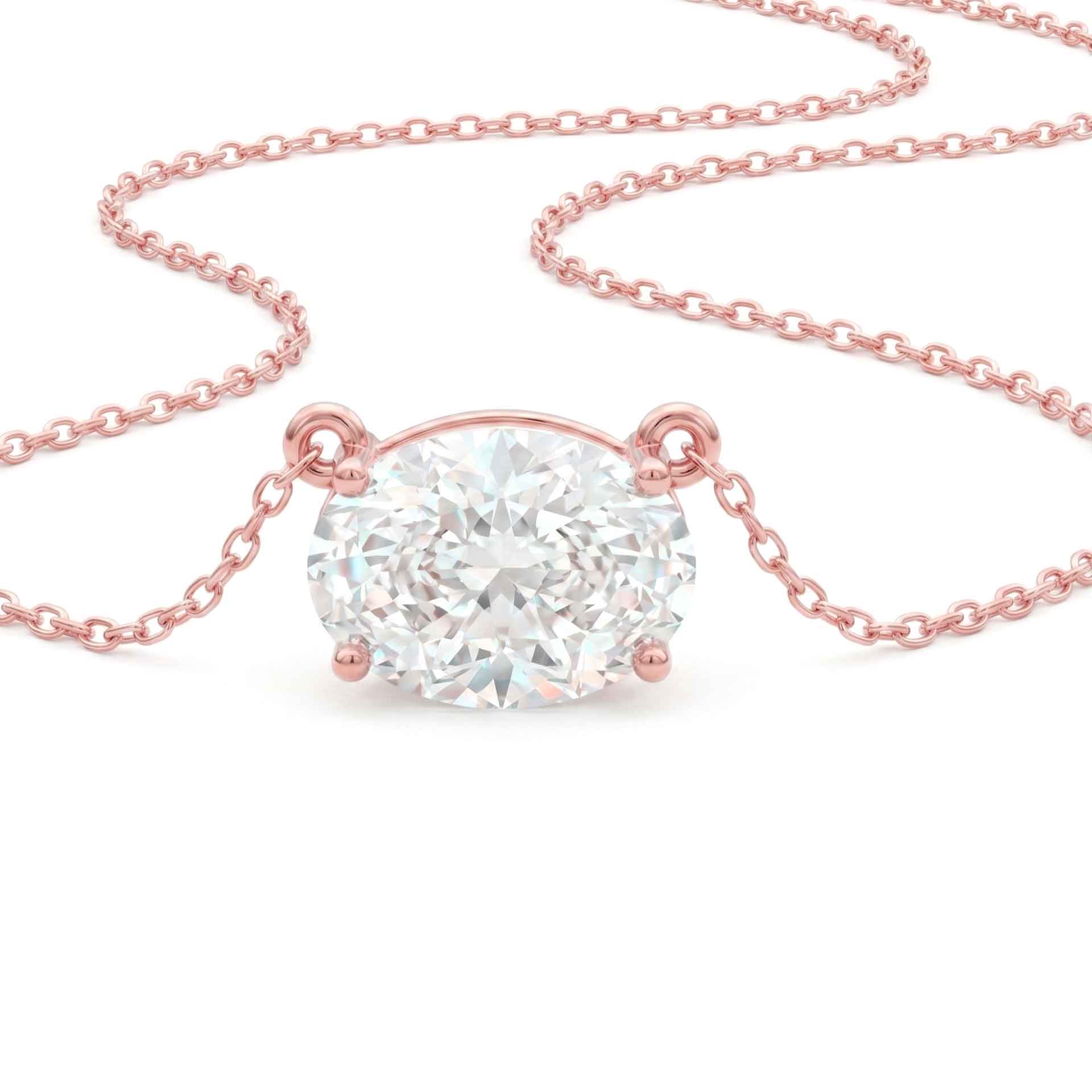 Jude east west oval diamond pendant in yellow gold on cable chain — earth and grown diamonds by Amber Arc – view 2