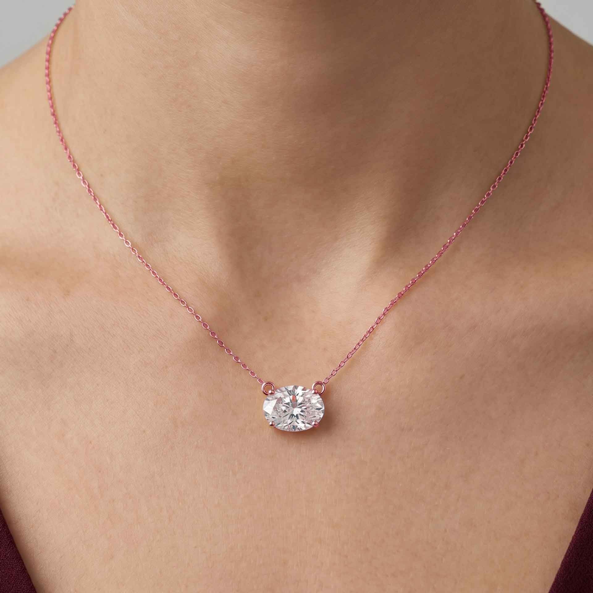 Jude east west oval diamond pendant in yellow gold on cable chain — earth and grown diamonds by Amber Arc – view 4