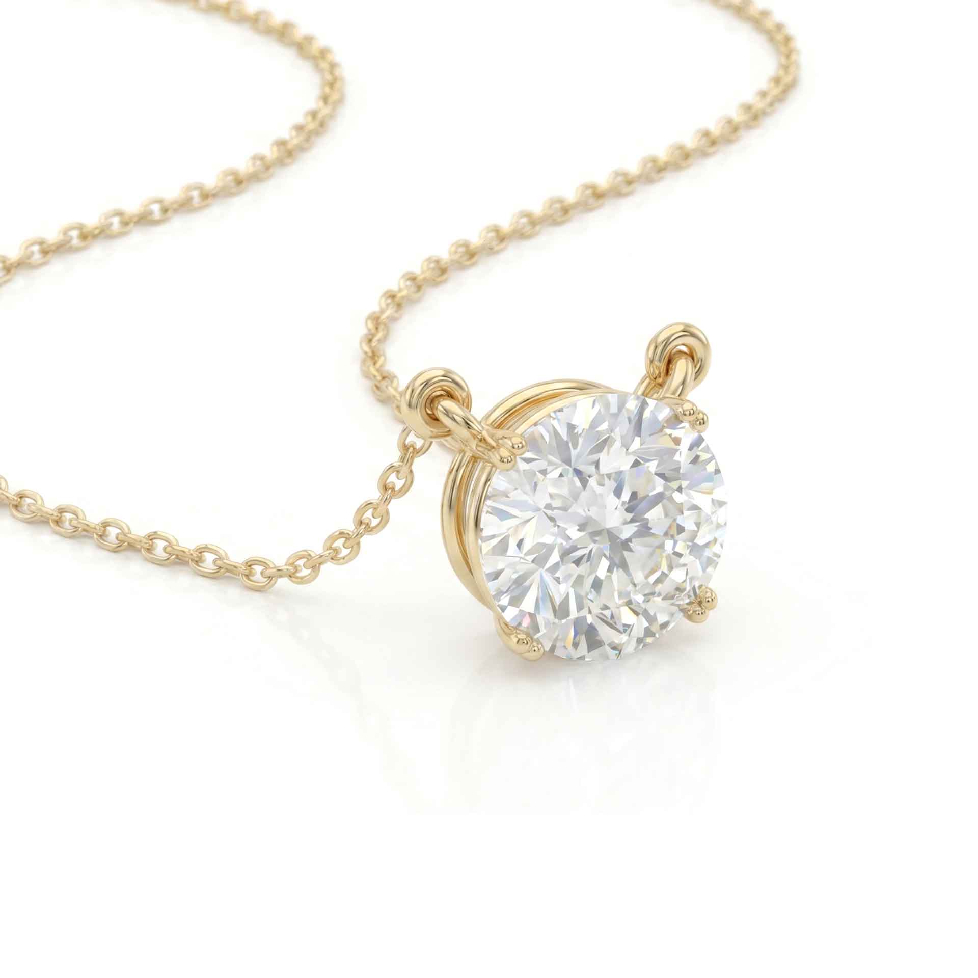Elsie double prong round brilliant diamond pendant in yellow gold on cable chain — earth and grown diamonds by Amber Arc – view 2