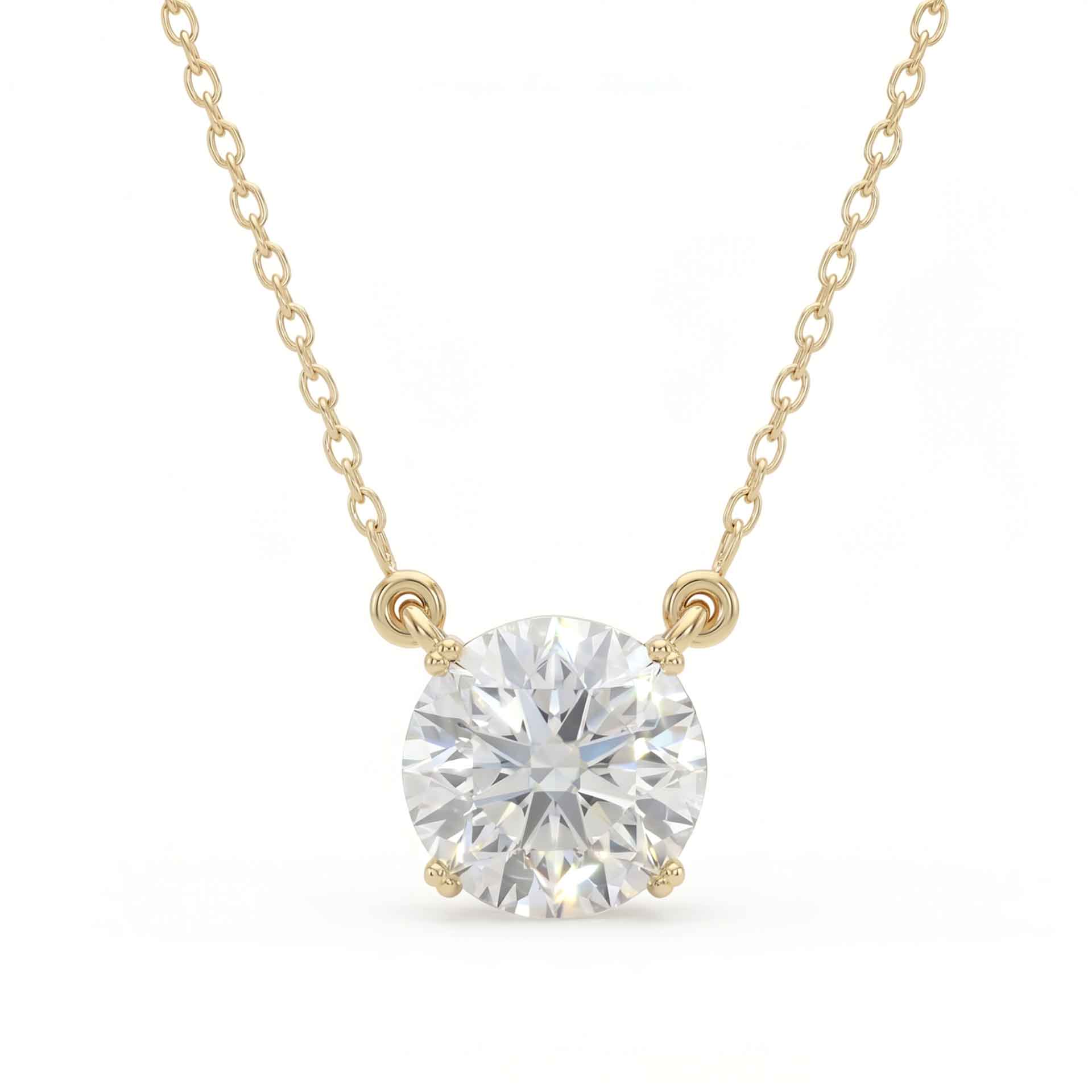 Elsie double prong round brilliant diamond pendant in yellow gold on cable chain — earth and grown diamonds by Amber Arc