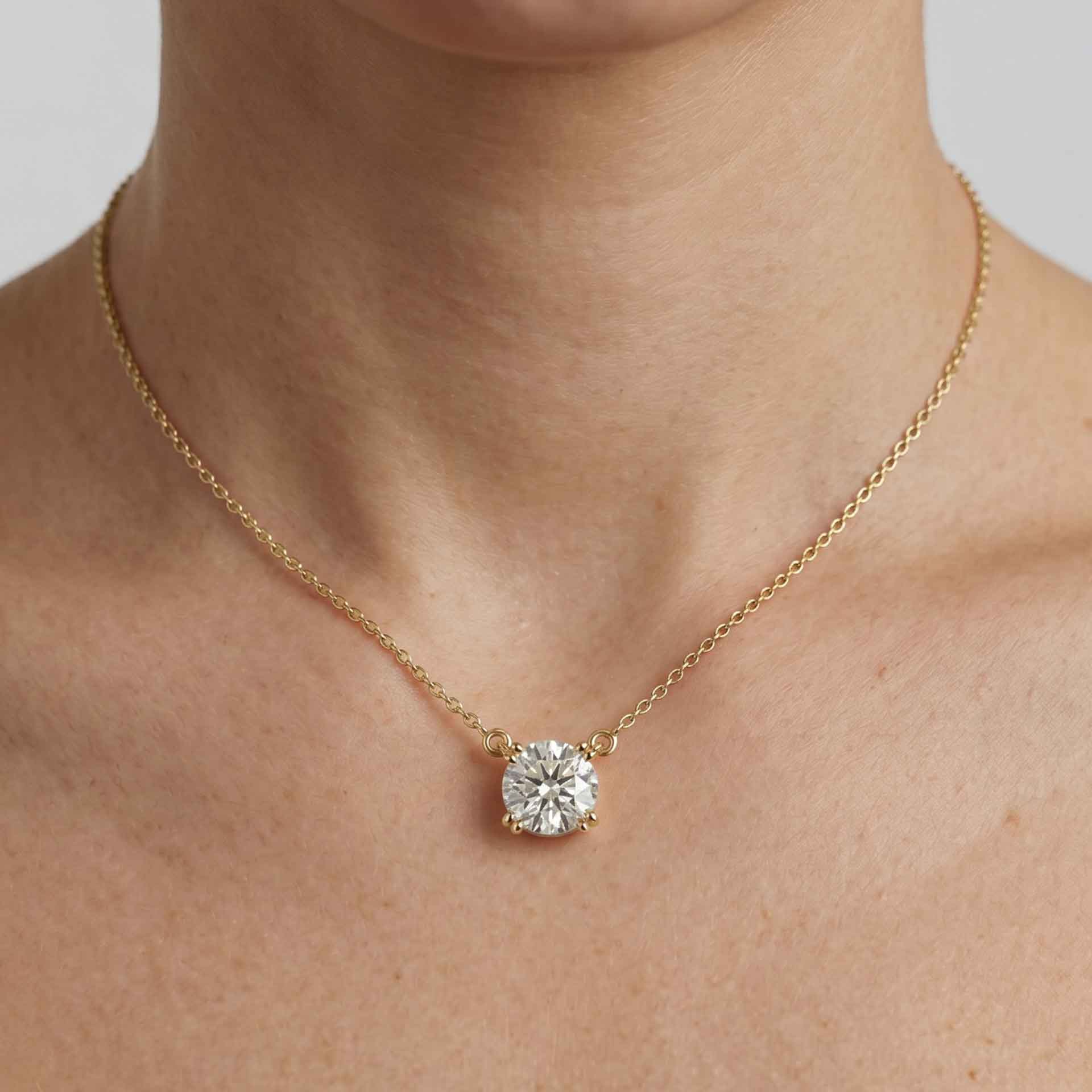 Elsie double prong round brilliant diamond pendant in yellow gold on cable chain — earth and grown diamonds by Amber Arc – view 4