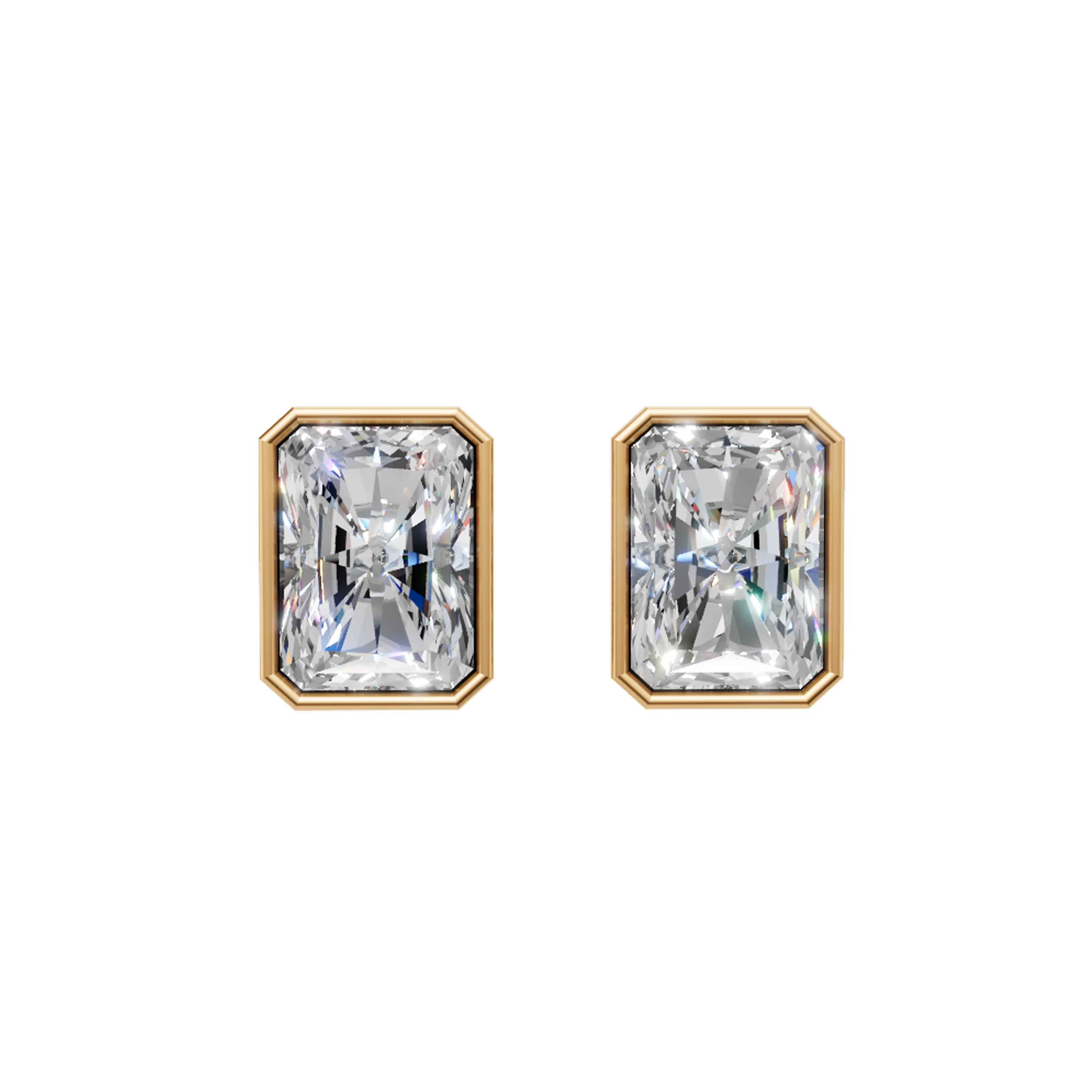 Valencia bezel long radiant diamond stud earrings in white gold — earth and grown diamonds by Amber Arc