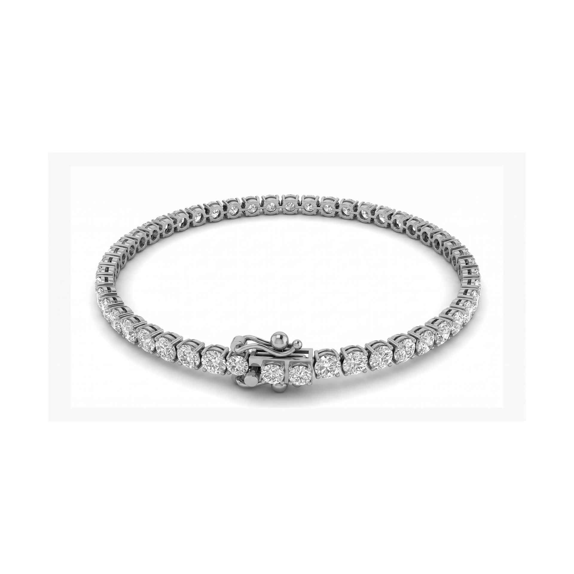 Jude shared prong round brilliant diamond tennis bracelet in white gold — earth and grown diamonds by Amber Arc – view 2